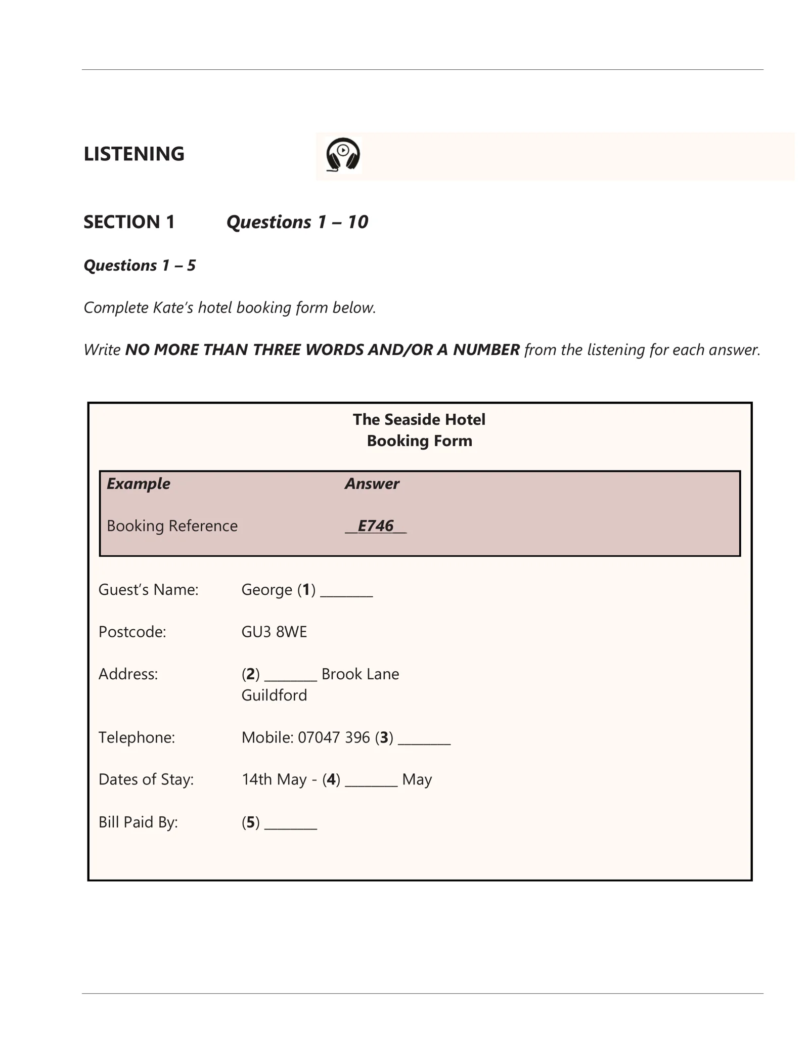 The Seaside Hotel Booking Form