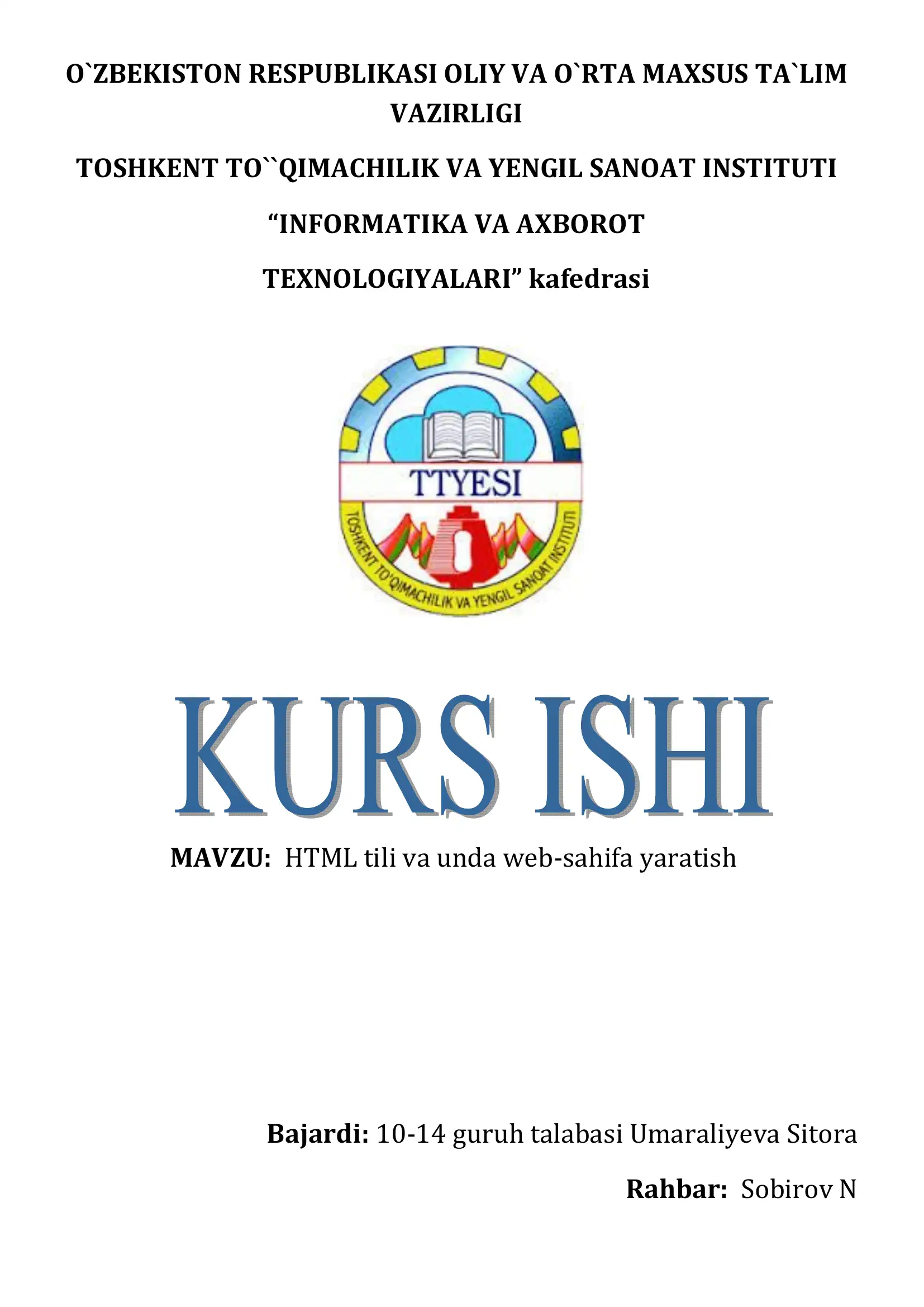 HTML tili va unda web-sahifa yaratish
