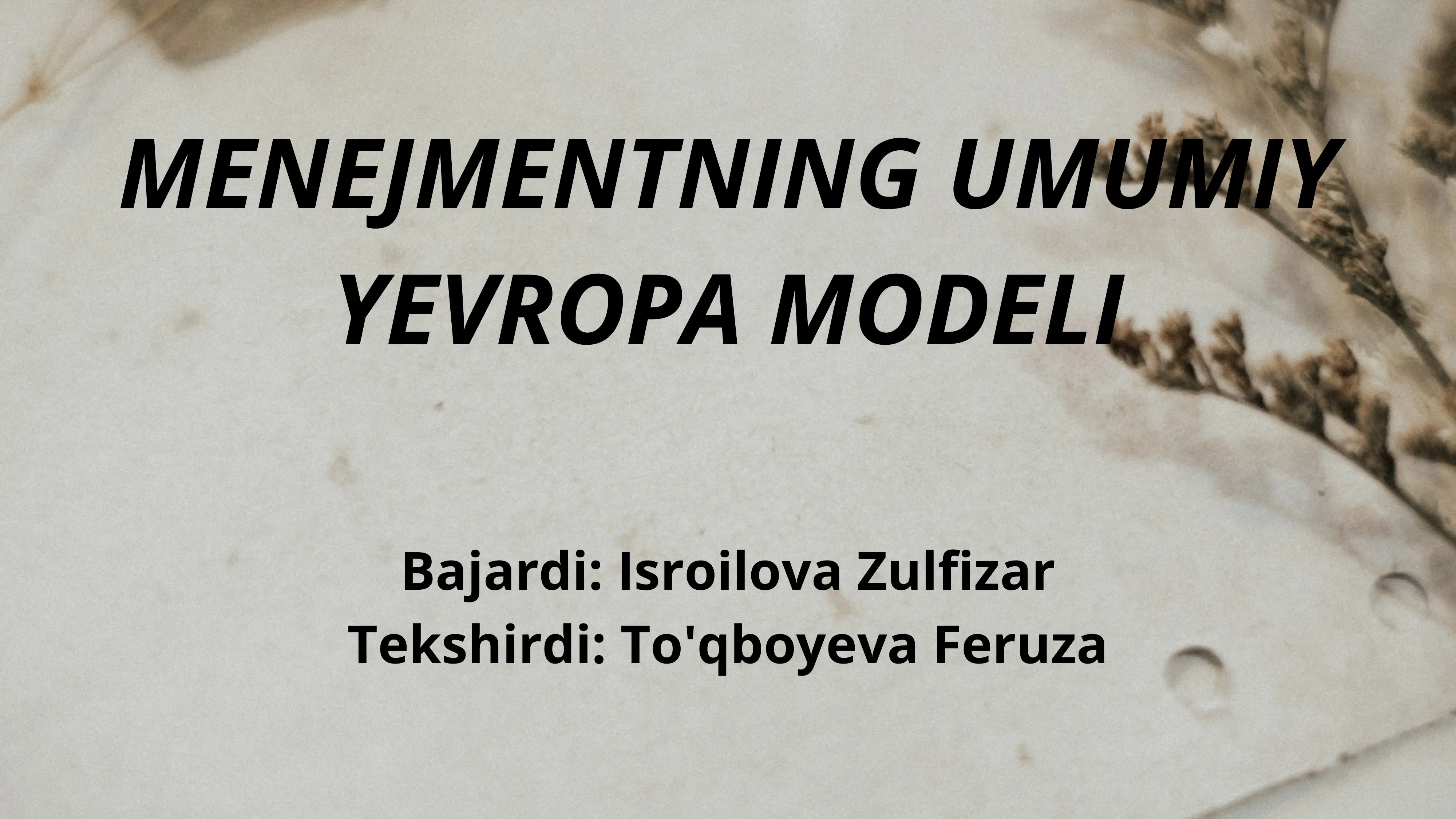 MENEJMENTNING UMUMIY YEVROPA MODELI