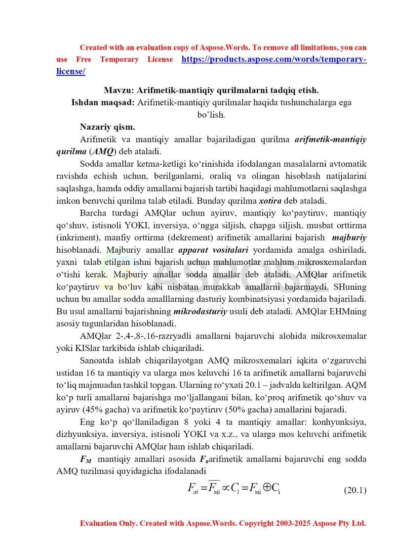 Arifmetik-mantiqiy qurilmalar