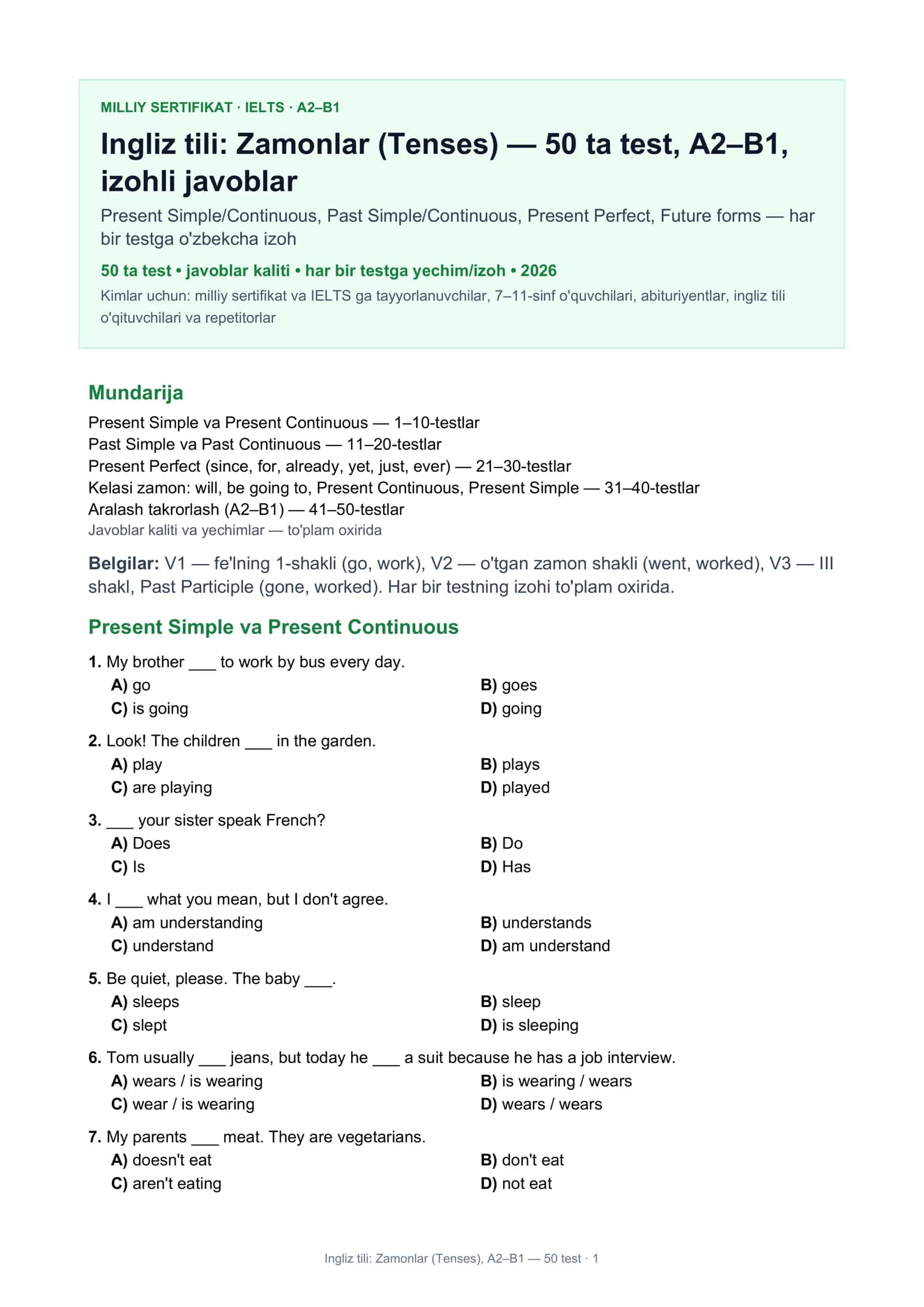 Ingliz tili: Zamonlar (Tenses)