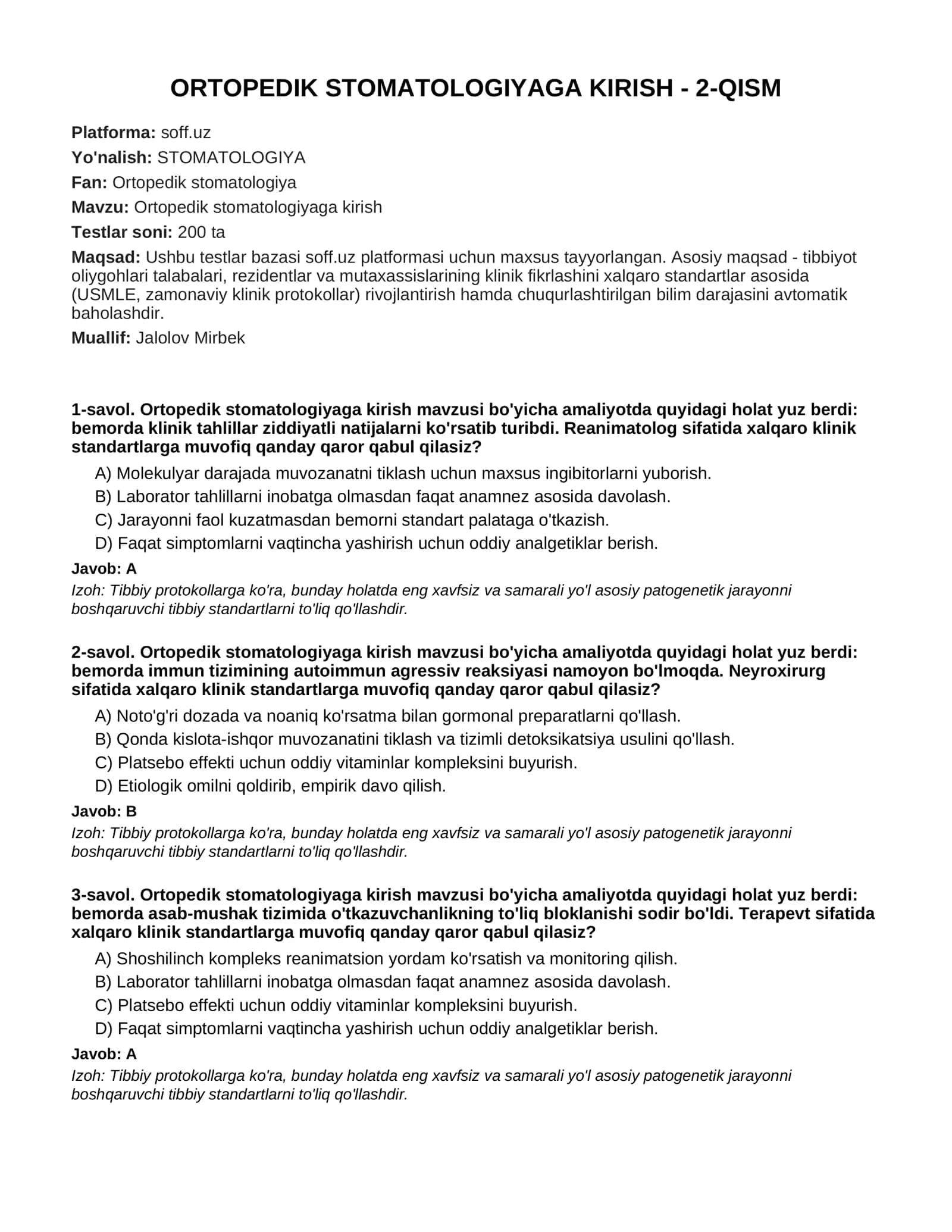 ORTOPEDIK STOMATOLOGIYAGA KIRISH - 2-QISM
