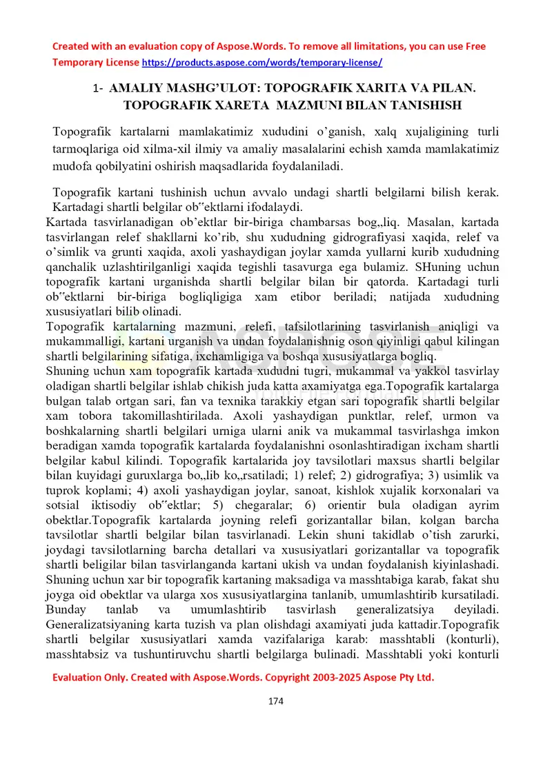 Topografik kartalar va masshtablar bo‘yicha amaliy mashg‘ulot