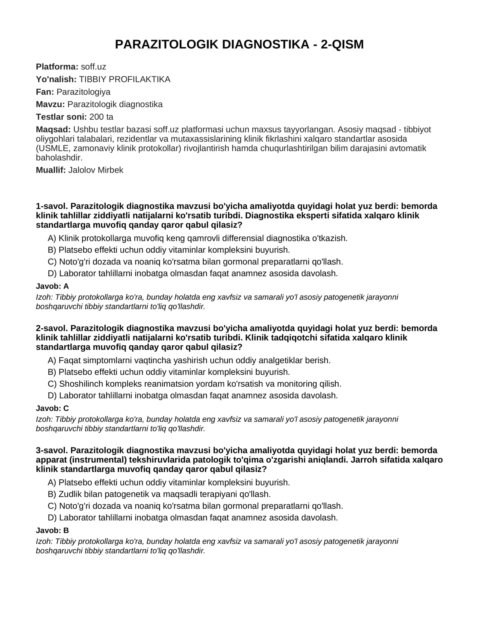 PARAZITOLOGIK DIAGNOSTIKA - 2-QISM