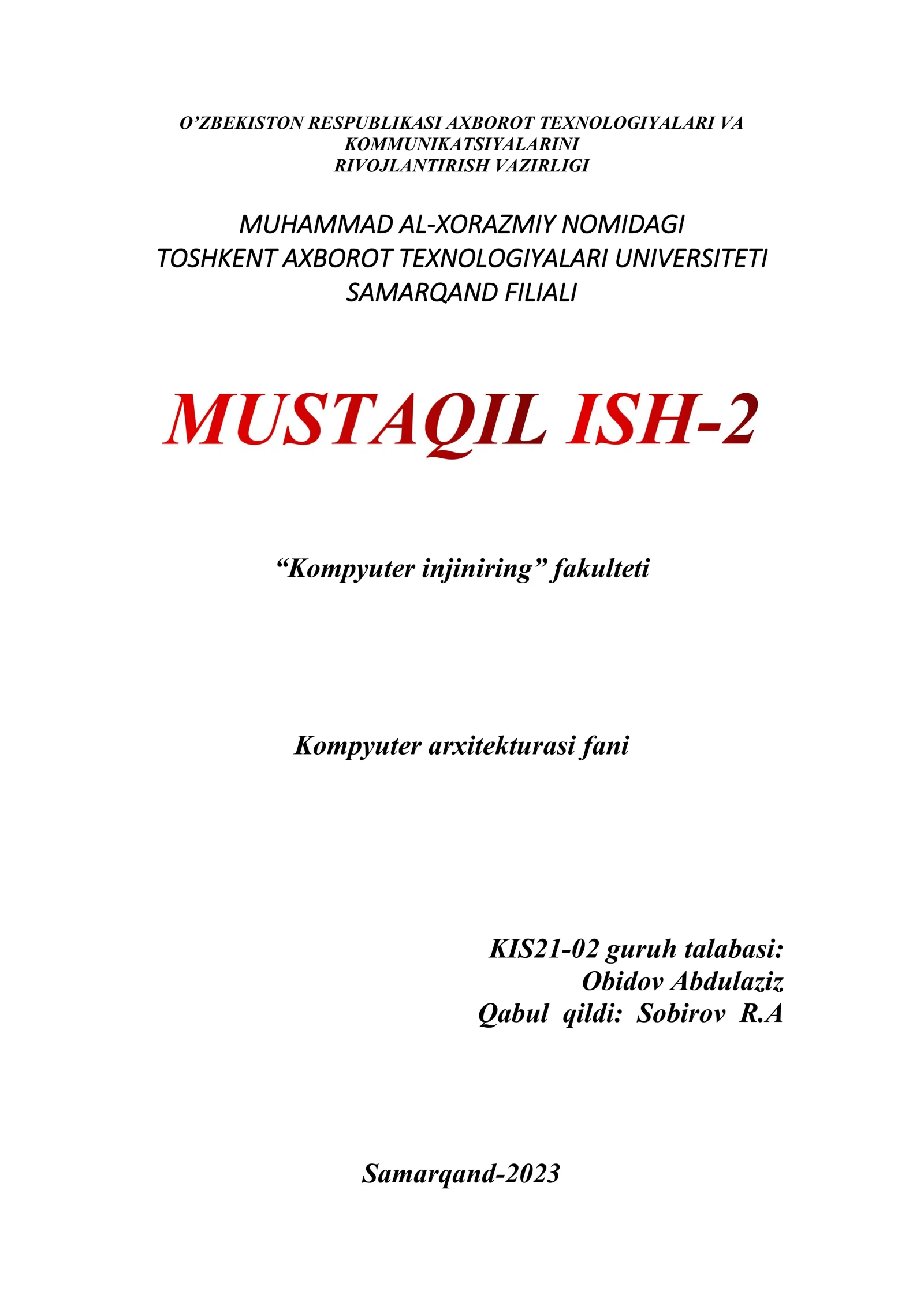 Parallel kompyuterlarning arxitekturasi