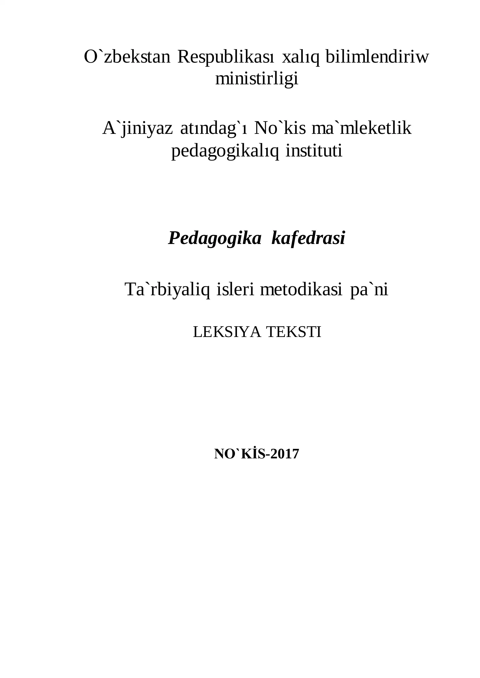 Ta`rbiyaliq isleri metodikasi pa`ni NO`KİS-2017