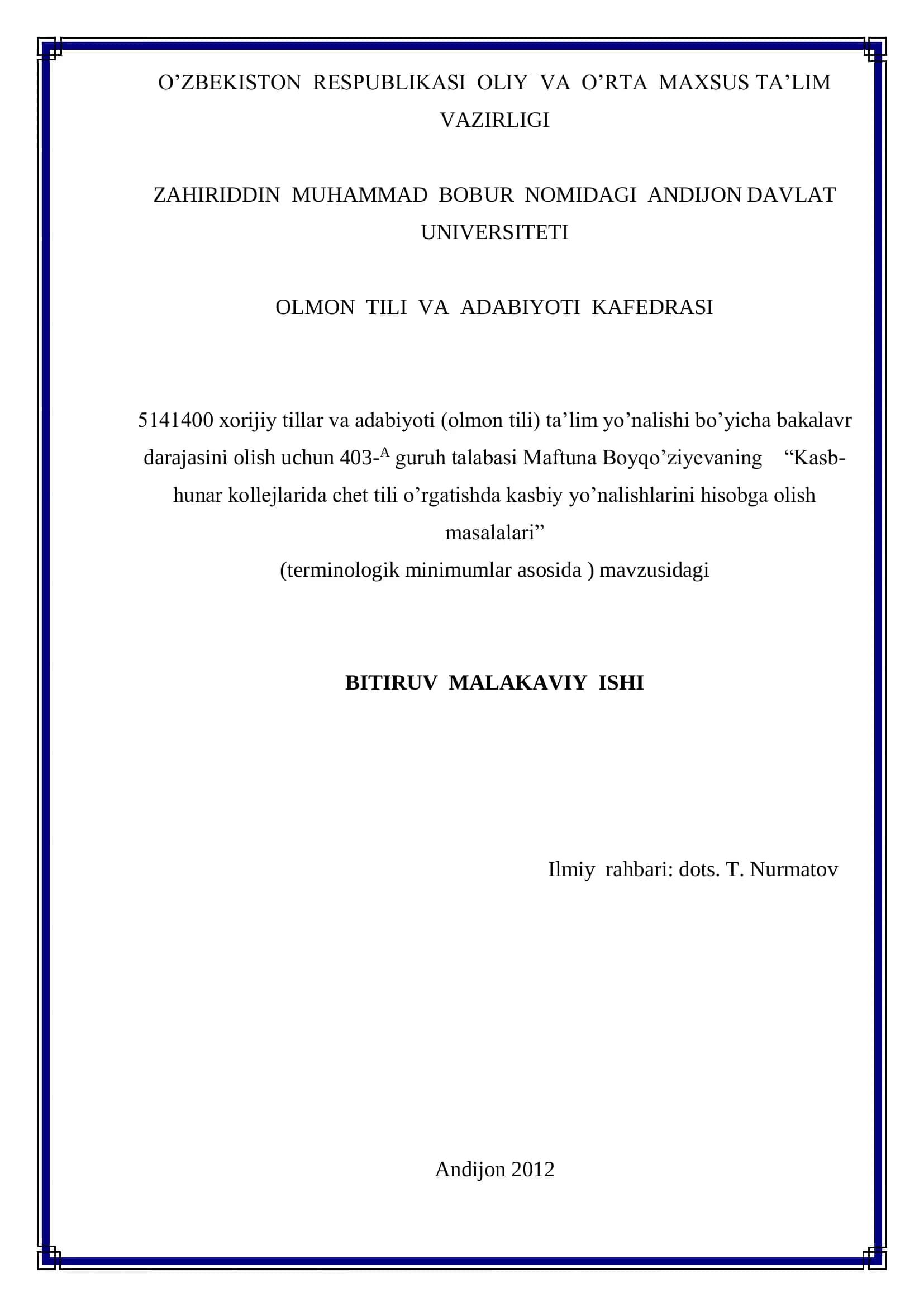 BITIRUV MALAKAVIY ISHI