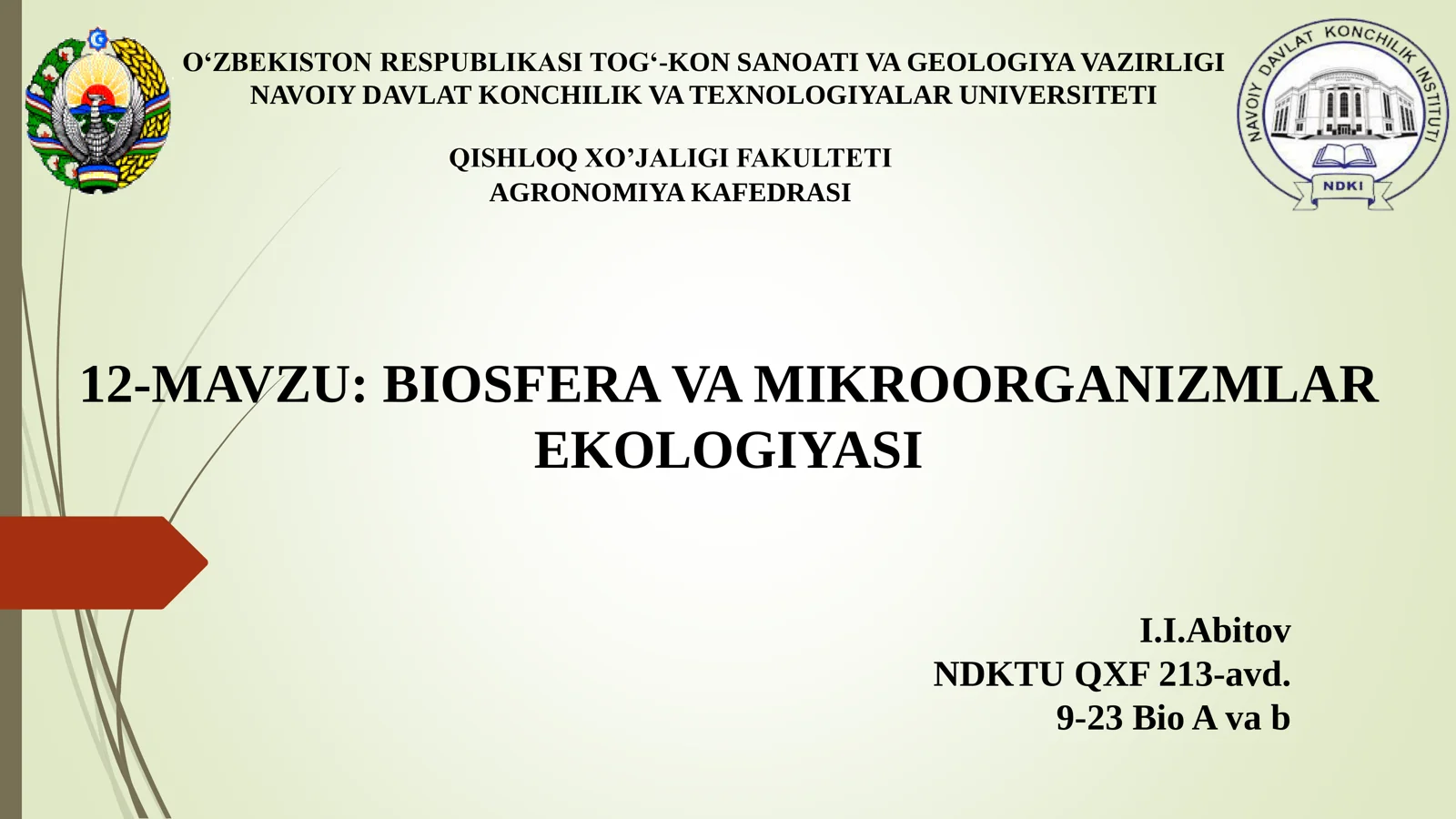 BIOSFERA VA MIKROORGANIZMLAR EKOLOGIYASI