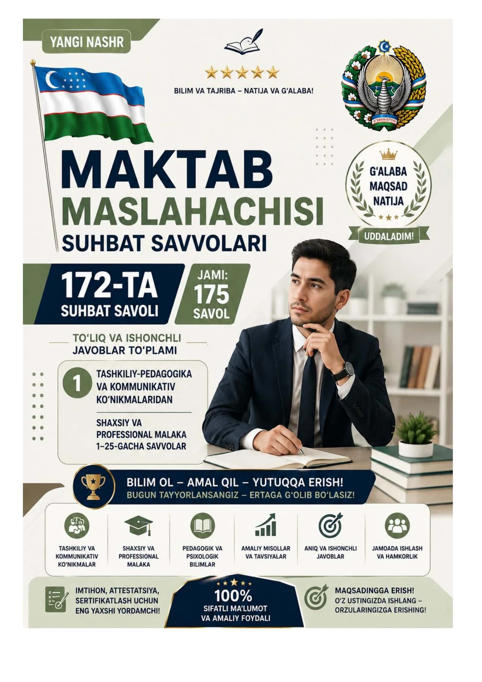 MAKTAB MASLAHATCHISI SAVOLLAR VA JAVOBLAR TO‘PLAMI 175 TA