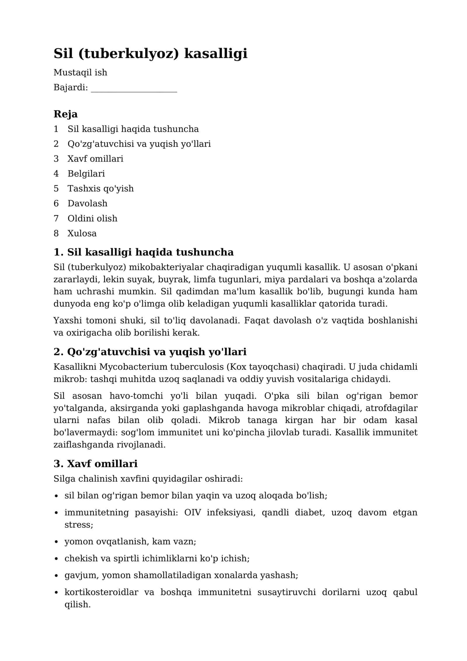 Sil (tuberkulyoz) kasalligi