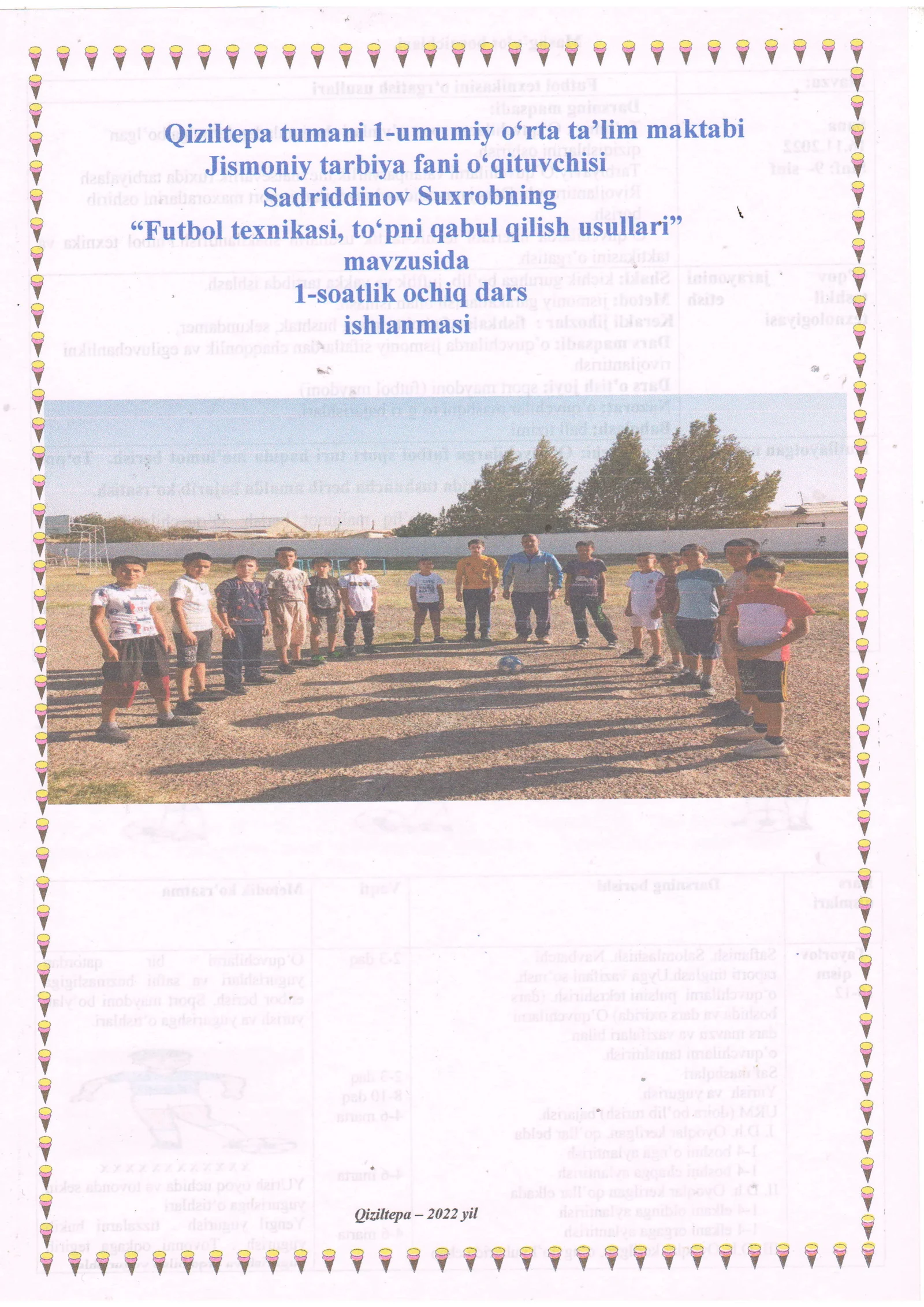 9-sinf Jismoniy tarbiya fanidan Futbolda to'pni qabul qilish usullari dars ishlanma