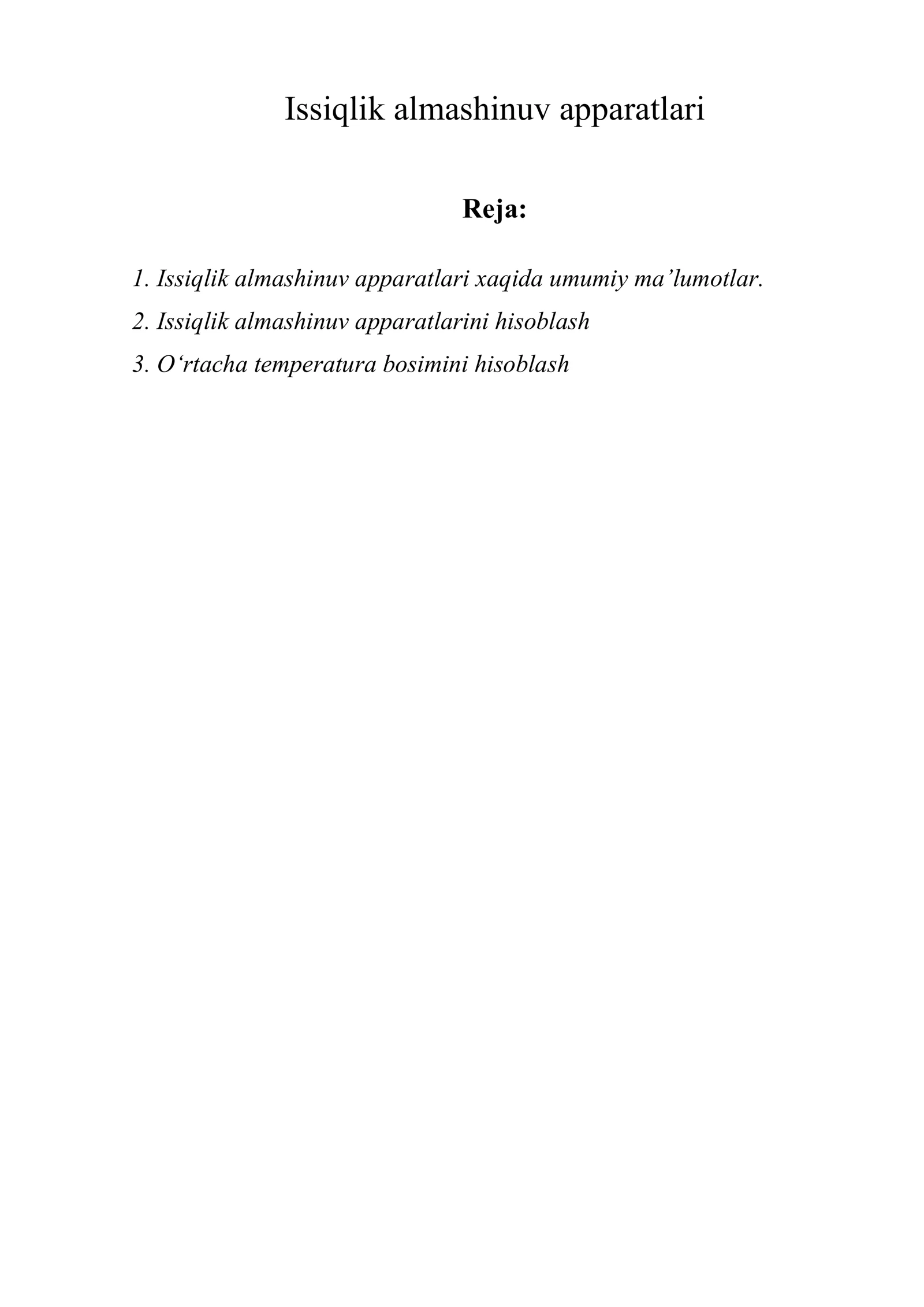 Issiqlik almashinuv apparatlari
