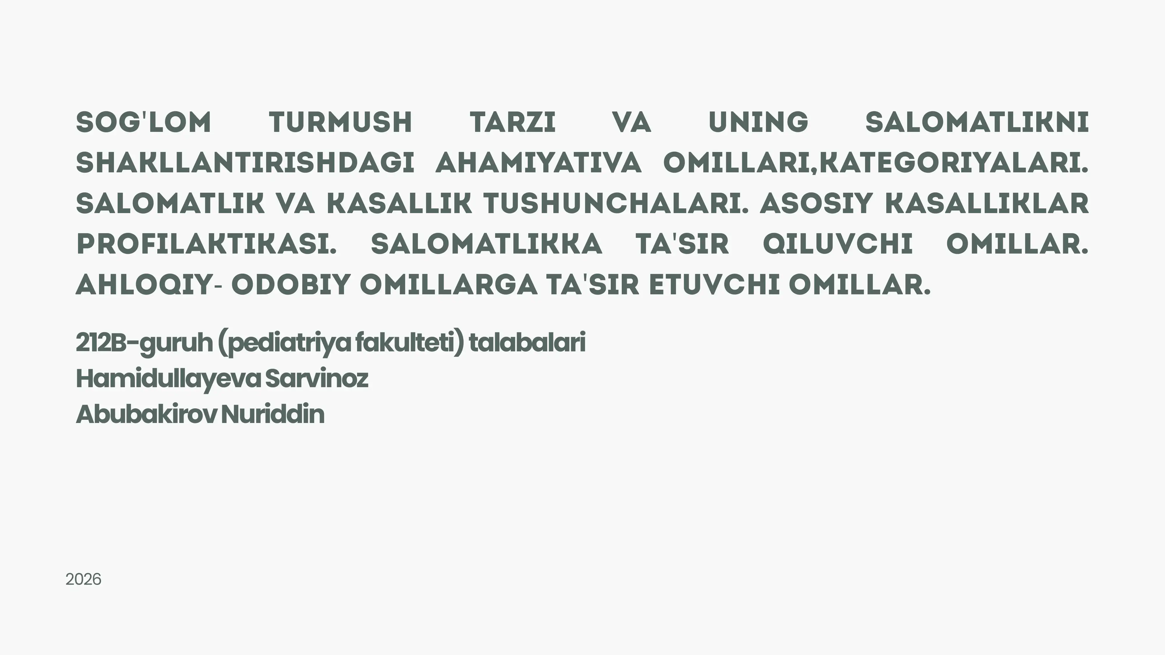 SOG‘LOM TURMUSH TARZI – SALOMATLIK ASOSI