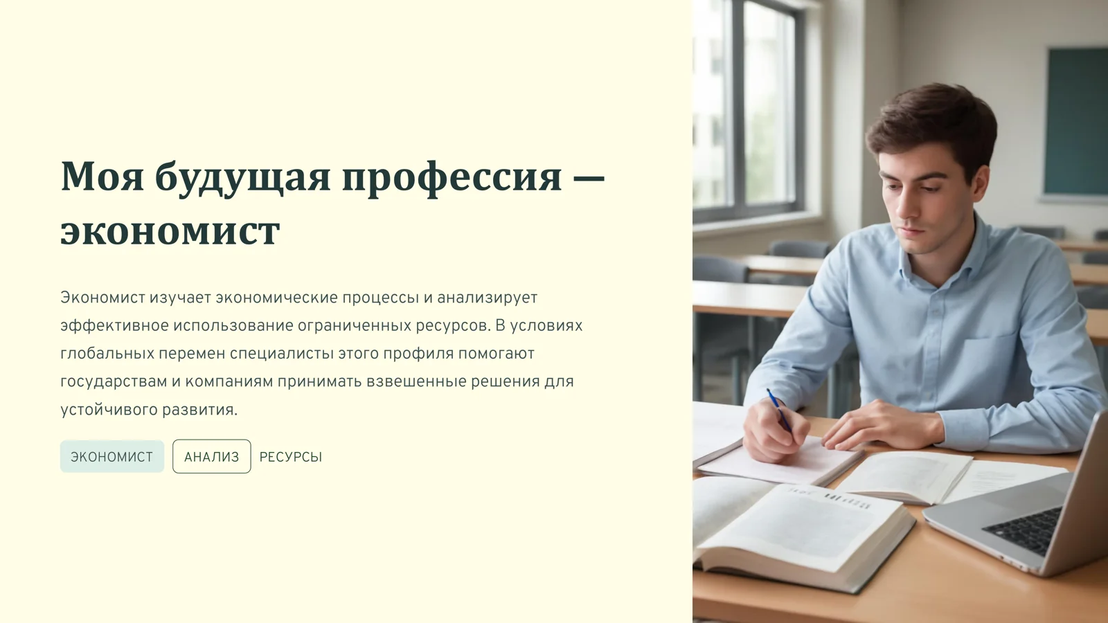 Моя будущая профессия — экономист.