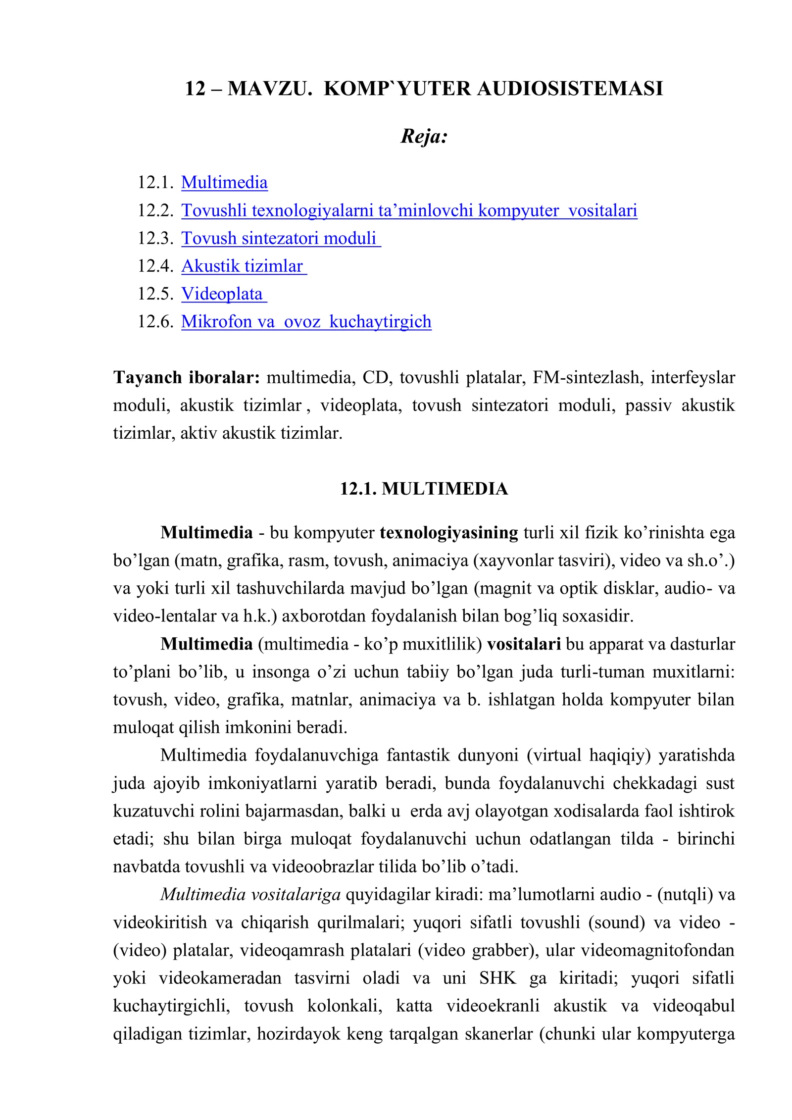 KOMP`YUTER AUDIOSISTEMASI