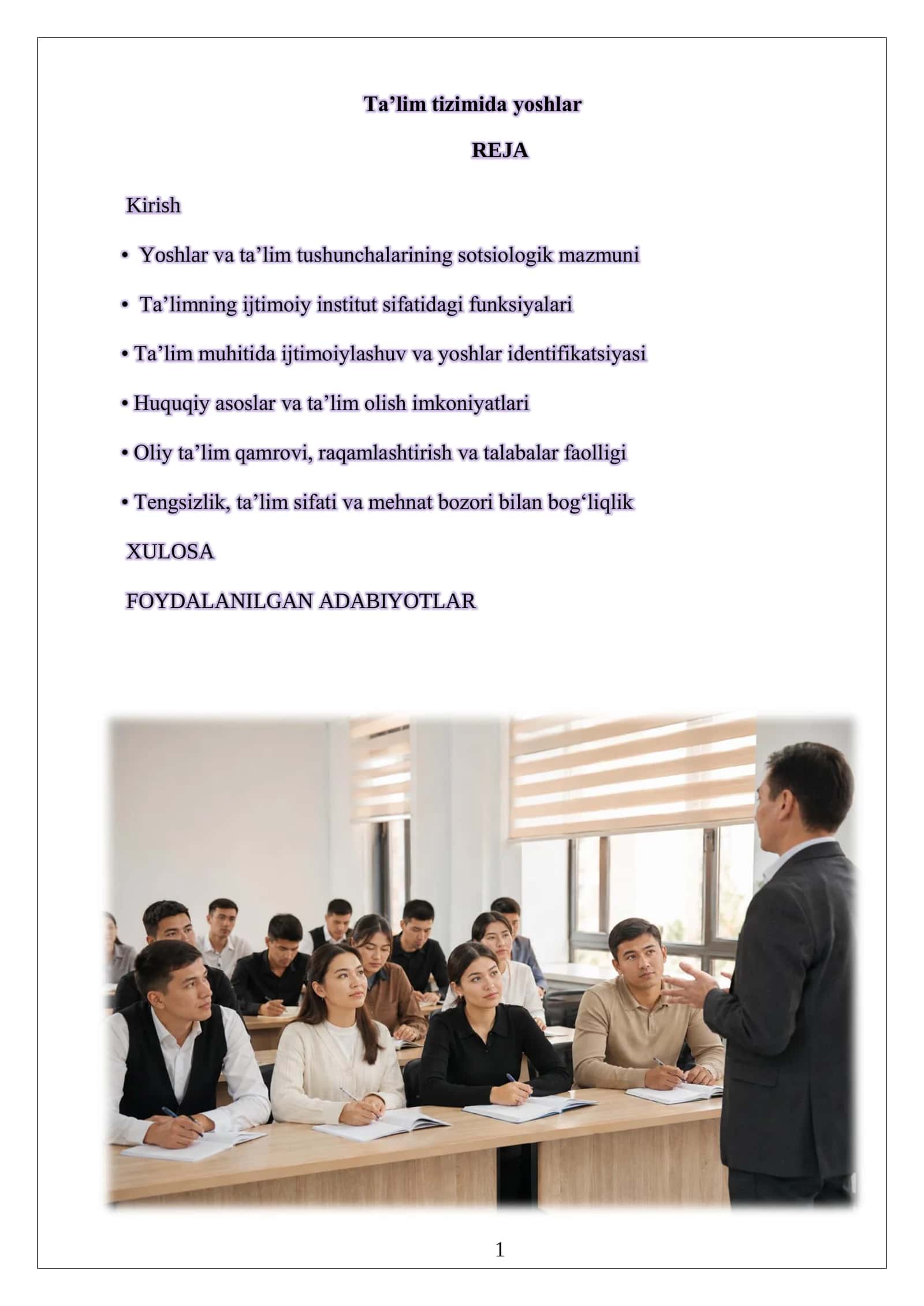 Ta’lim tizimi yoshlar