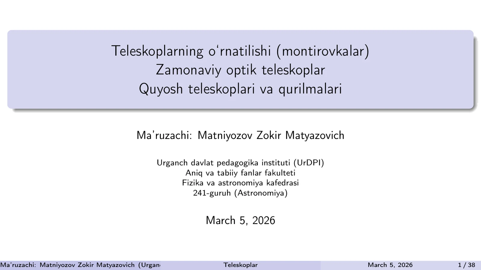 Teleskoplarning o‘rnatilishi (montirovkalar)