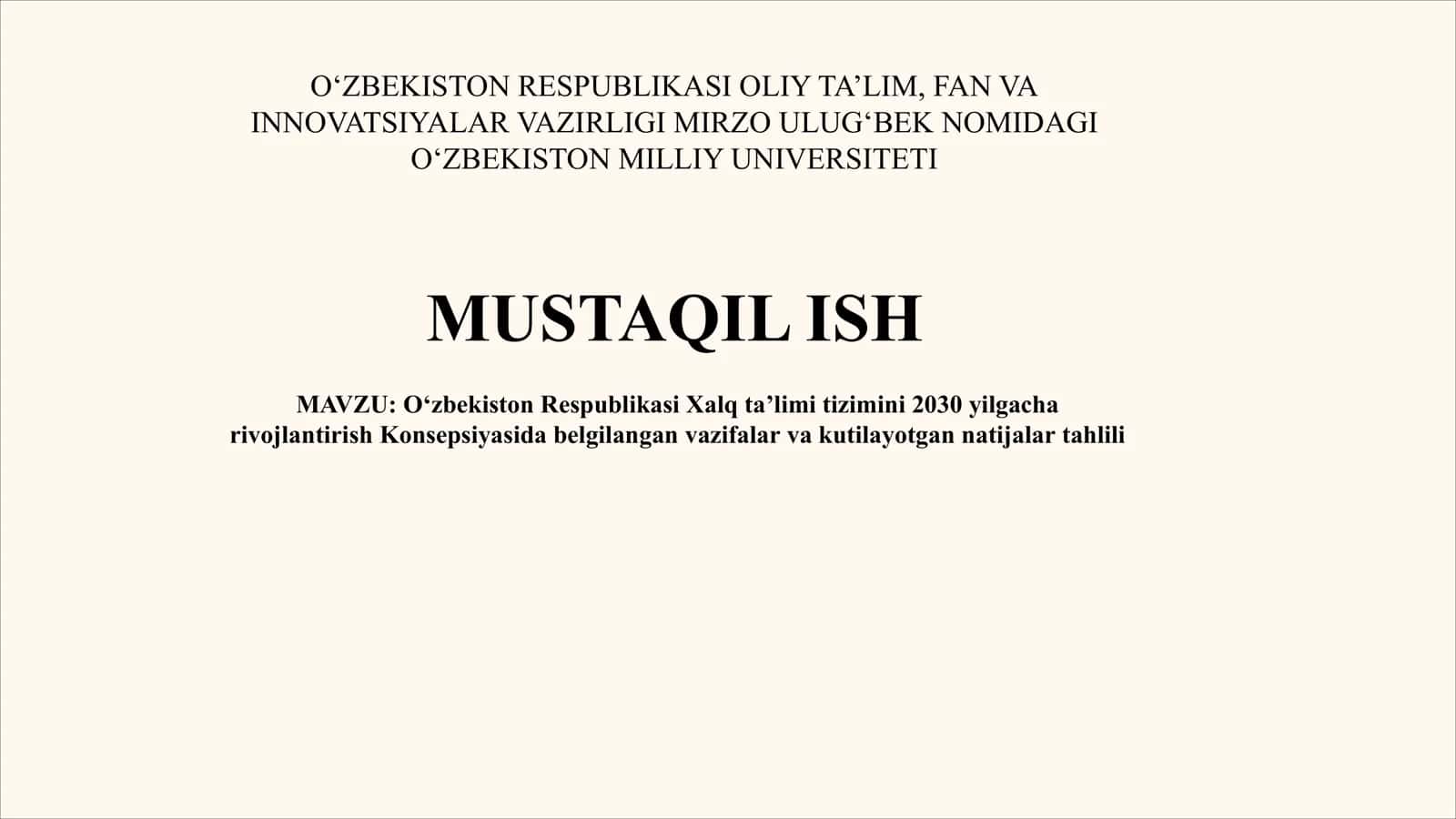 Oʻzbekiston Respublikasi Xalq taʼlimi tizimini 2030 yilgacha rivojlantirish Konsepsiyasida belgilangan vazifalar va kutilayotgan natijalar tahlili