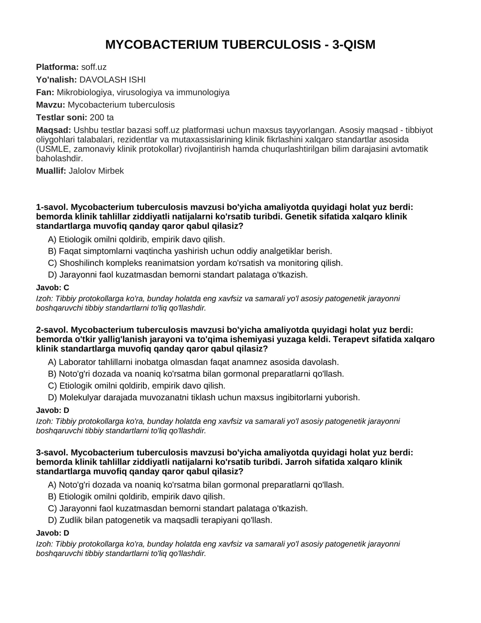 MYCOBACTERIUM TUBERCULOSIS - 3-QISM