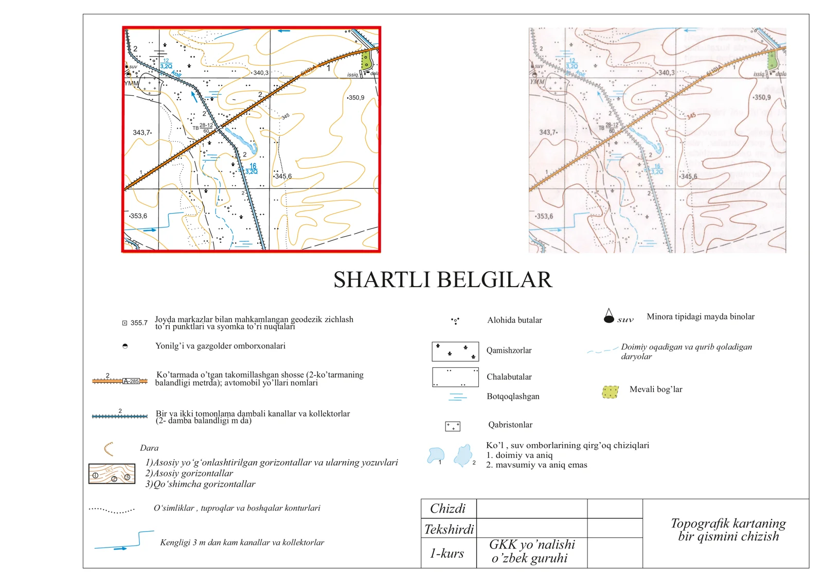 Topografik kartaning bir qismini chizish