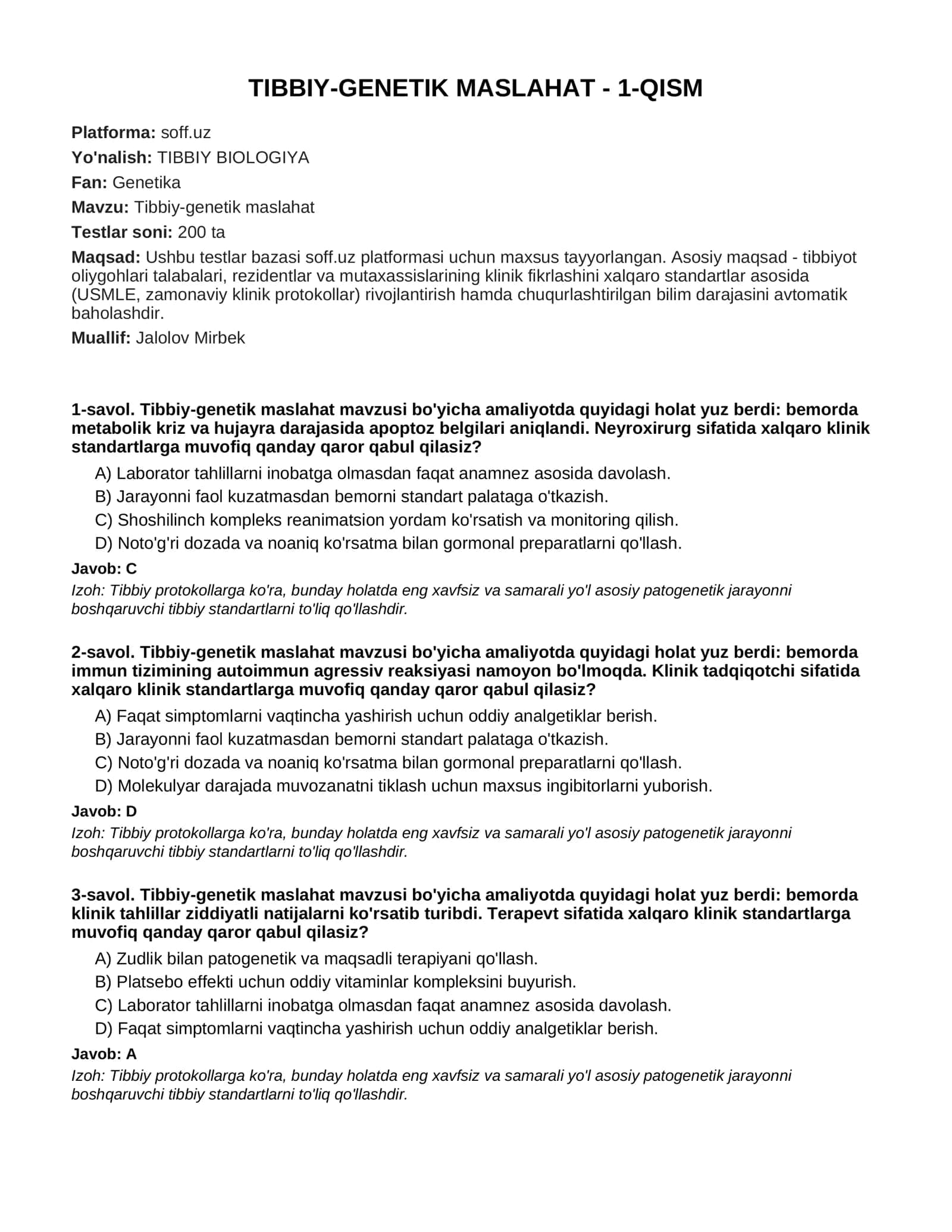 TIBBIY-GENETIK MASLAHAT - 1-QISM
