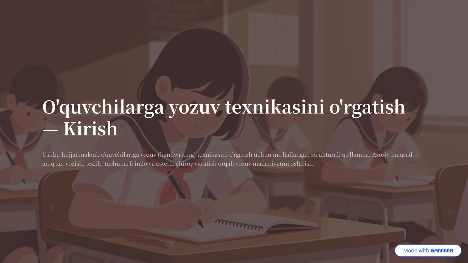 O'quvchilarga yozuv texnikasini o'rgatish