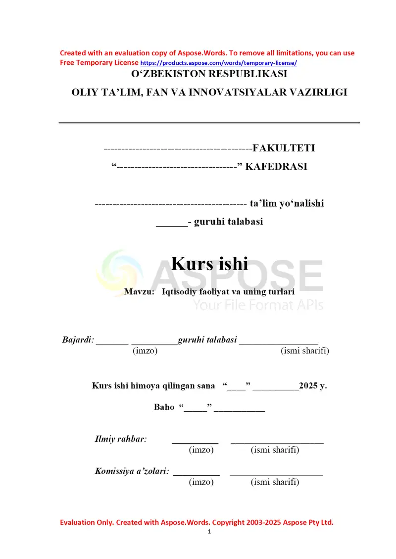 Iqtisodiy faoliyat va uning turlari