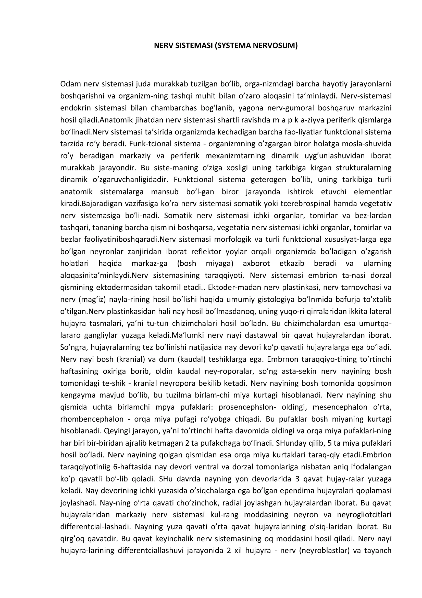 NERV SISTEMASI (SYSTEMA NERVOSUM)
