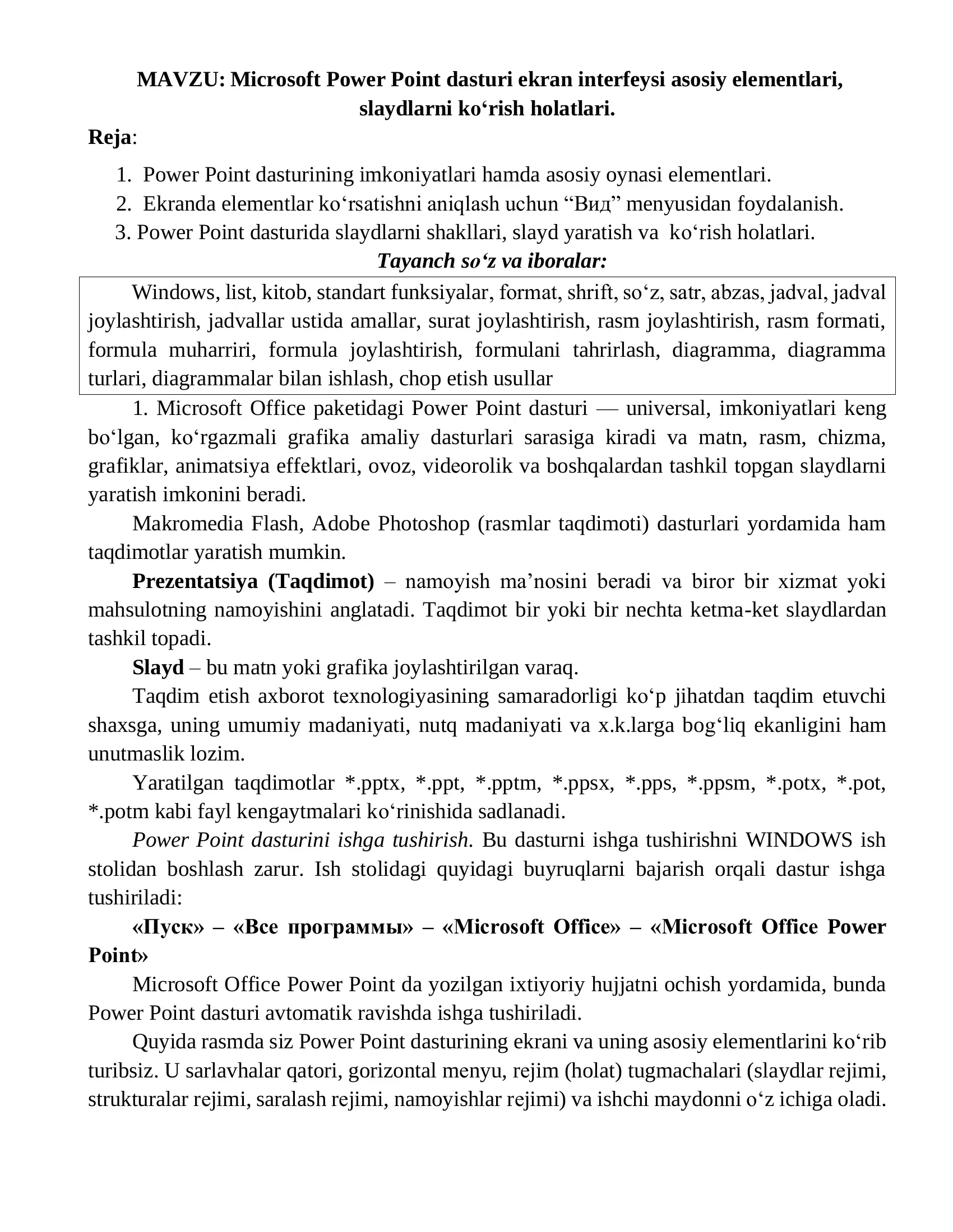Microsoft Power Point dasturi