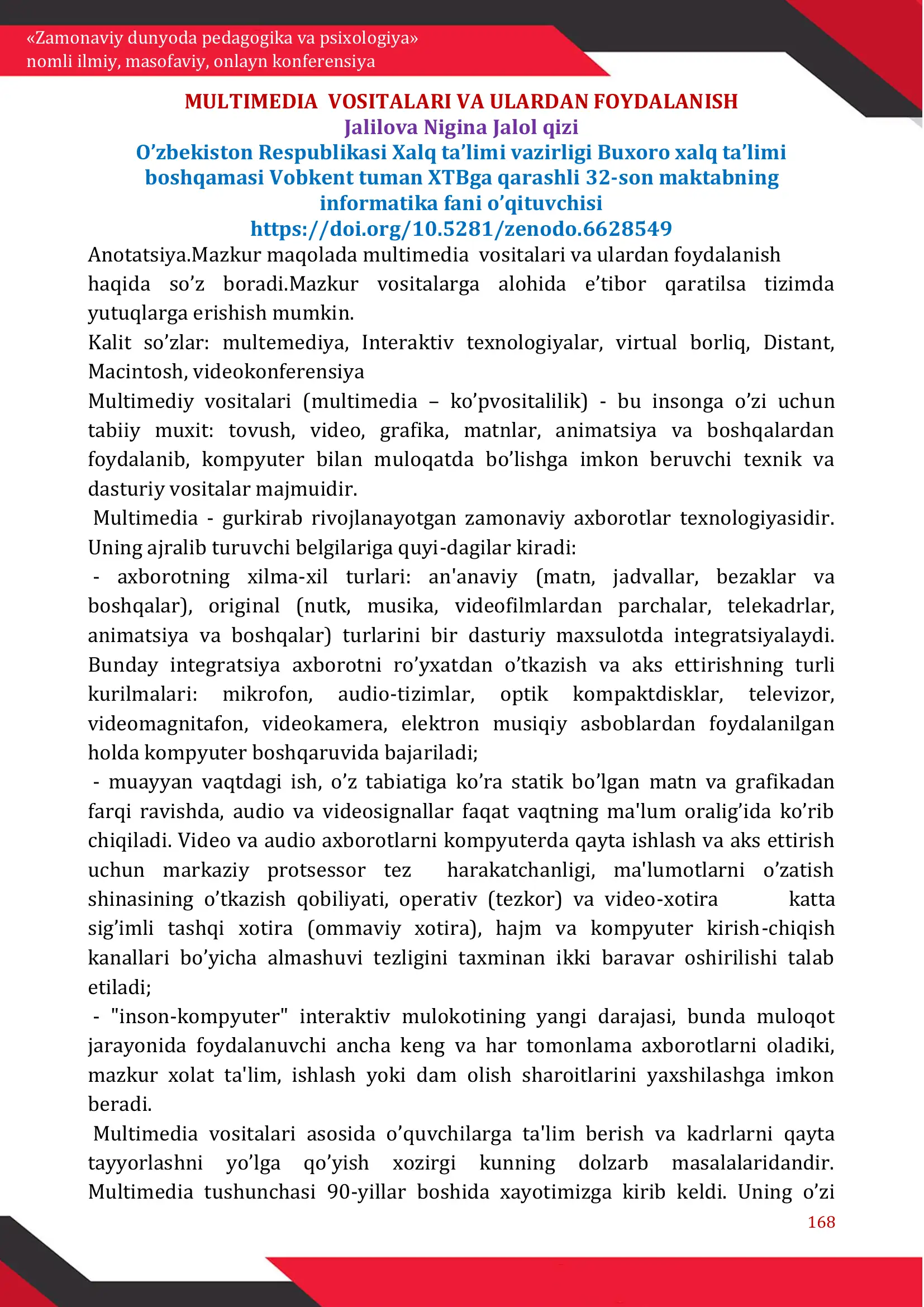 «Zamonaviy dunyoda pedagogika va psixologiya»