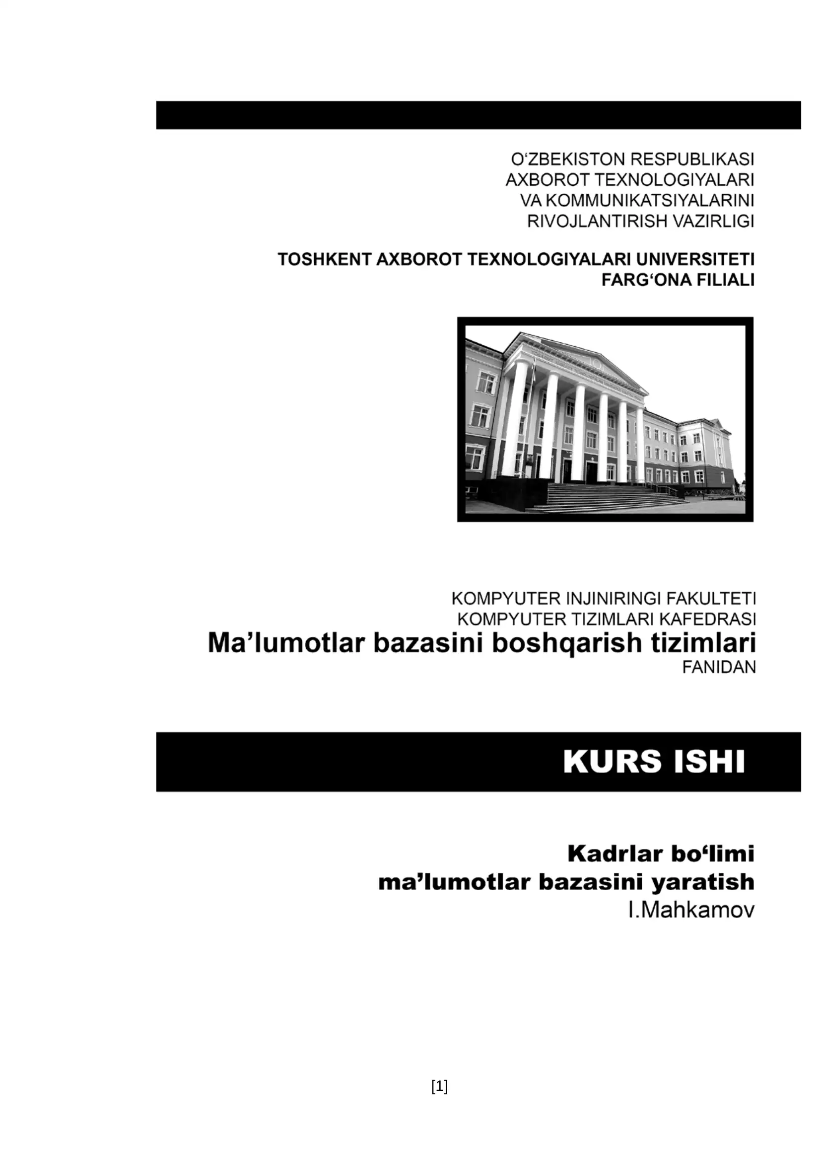 Kadrlar bo’limini ma’lumotlar bazasini avtomatlashtirish