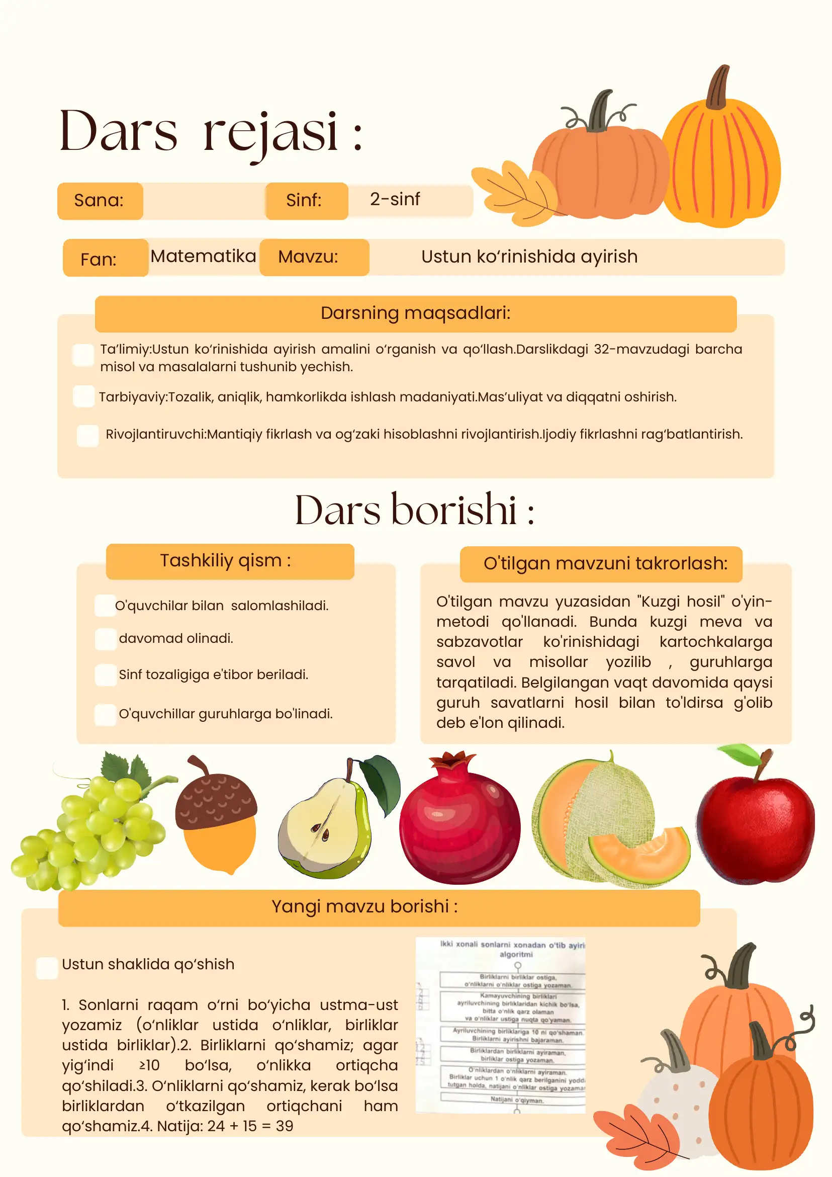 Matematika fanidan dars ishlanma