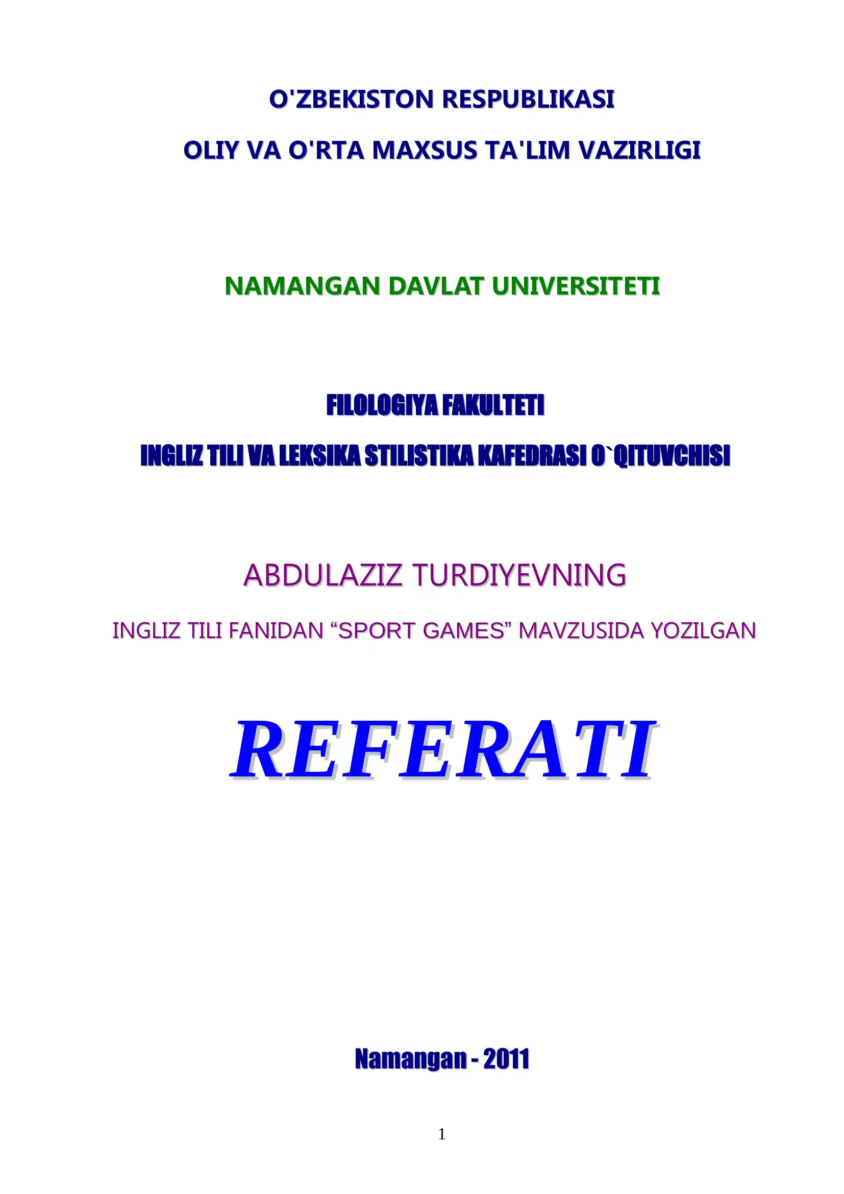 SPORT GAMES - REFERATI