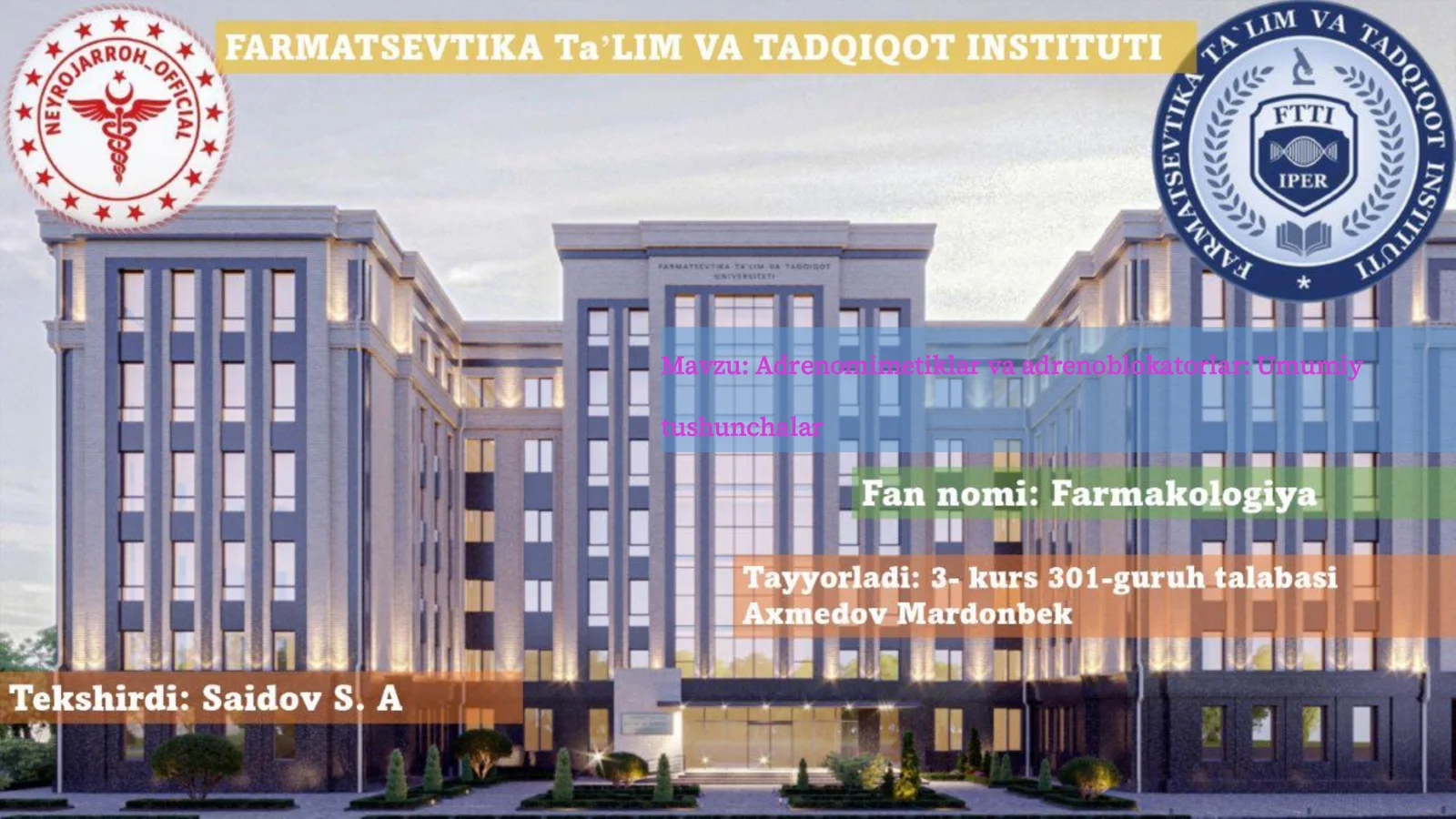 Adrenomimetiklar va adrenoblokatorlar: Umumiy tushunchalar