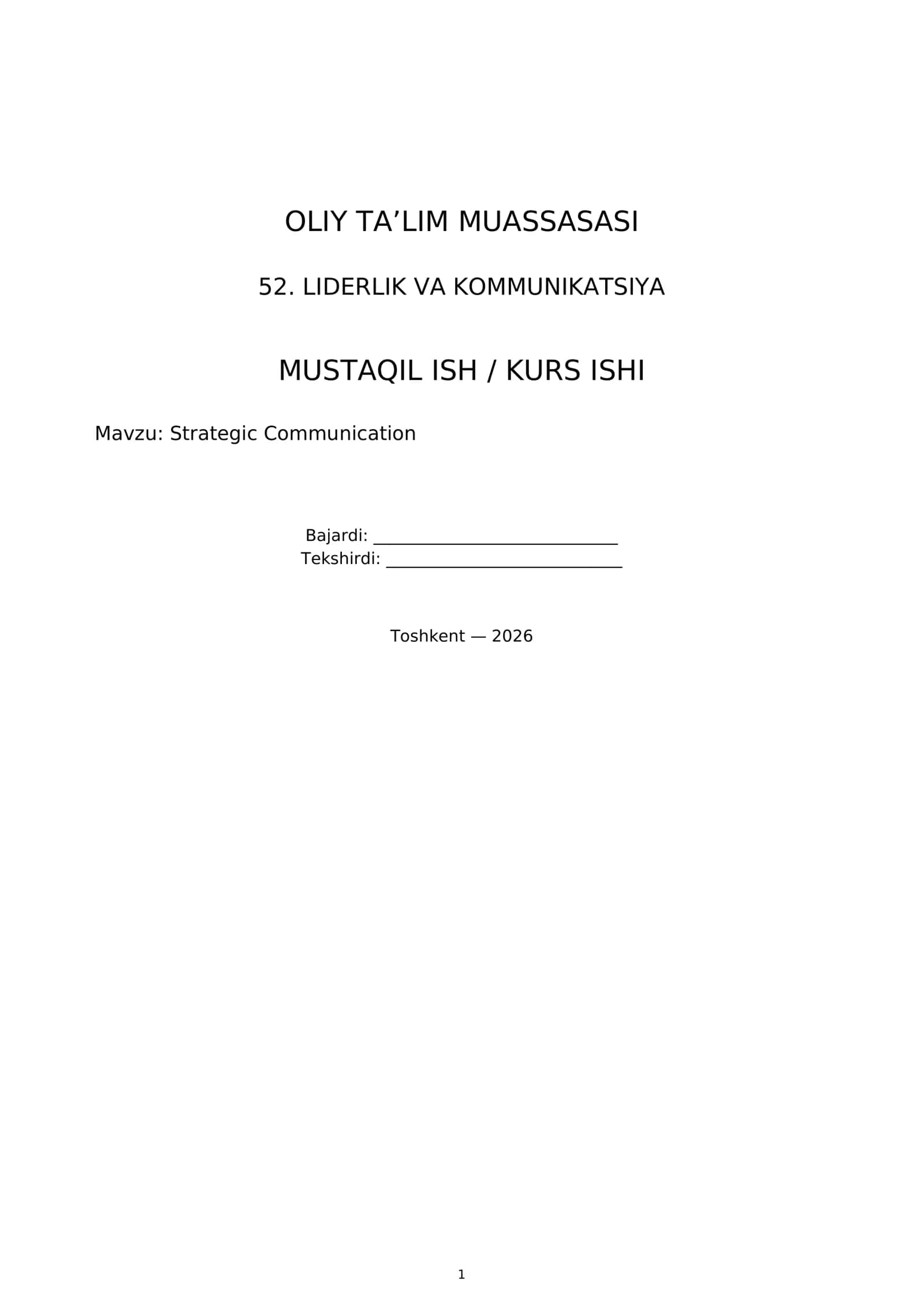 LIDERLIK VA KOMMUNIKATSIYA - Strategic Communication