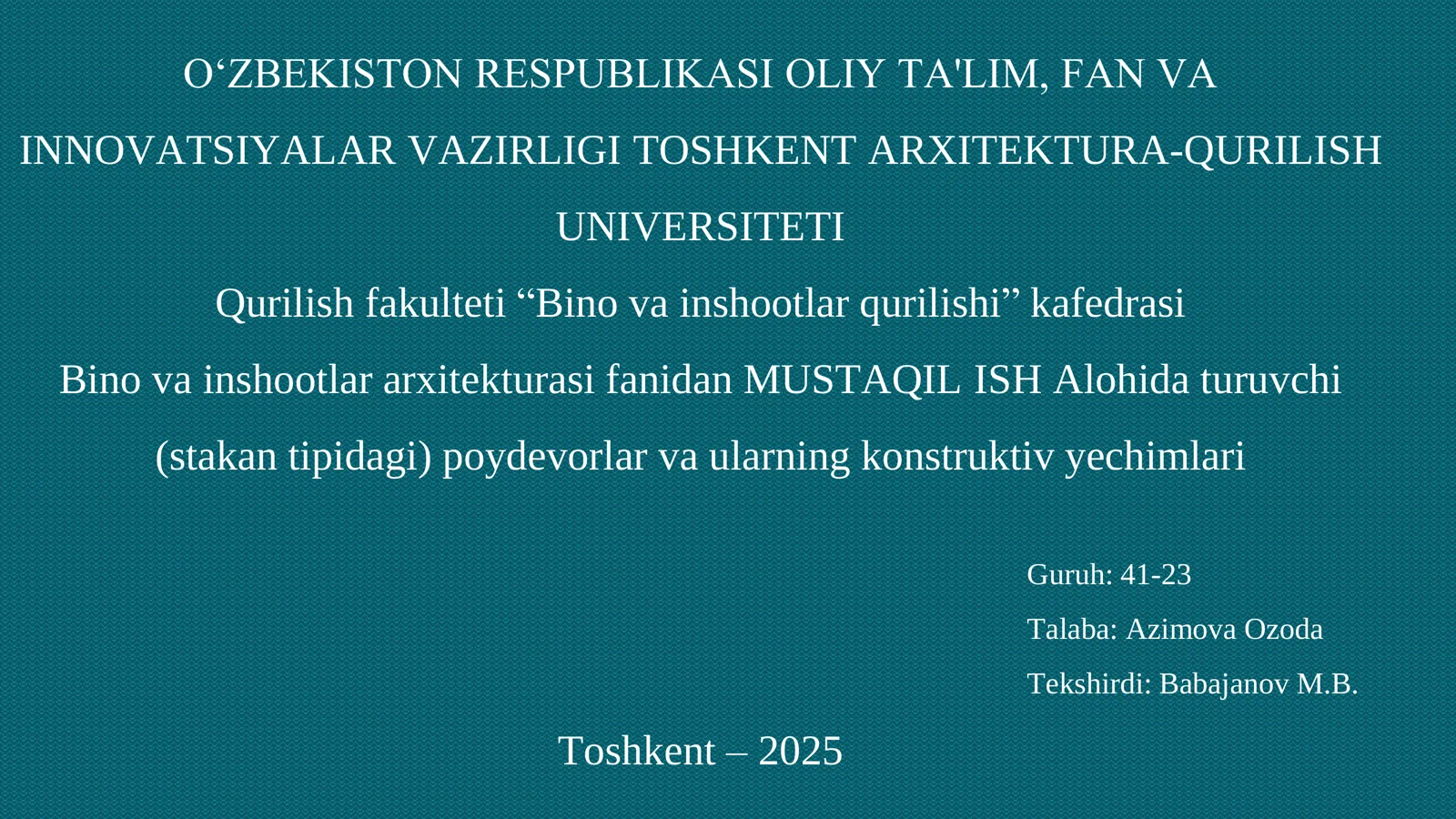 YAXLIT POYDEVORLAR VA ULARNING KONSTRUKTIV YECHIMLARI