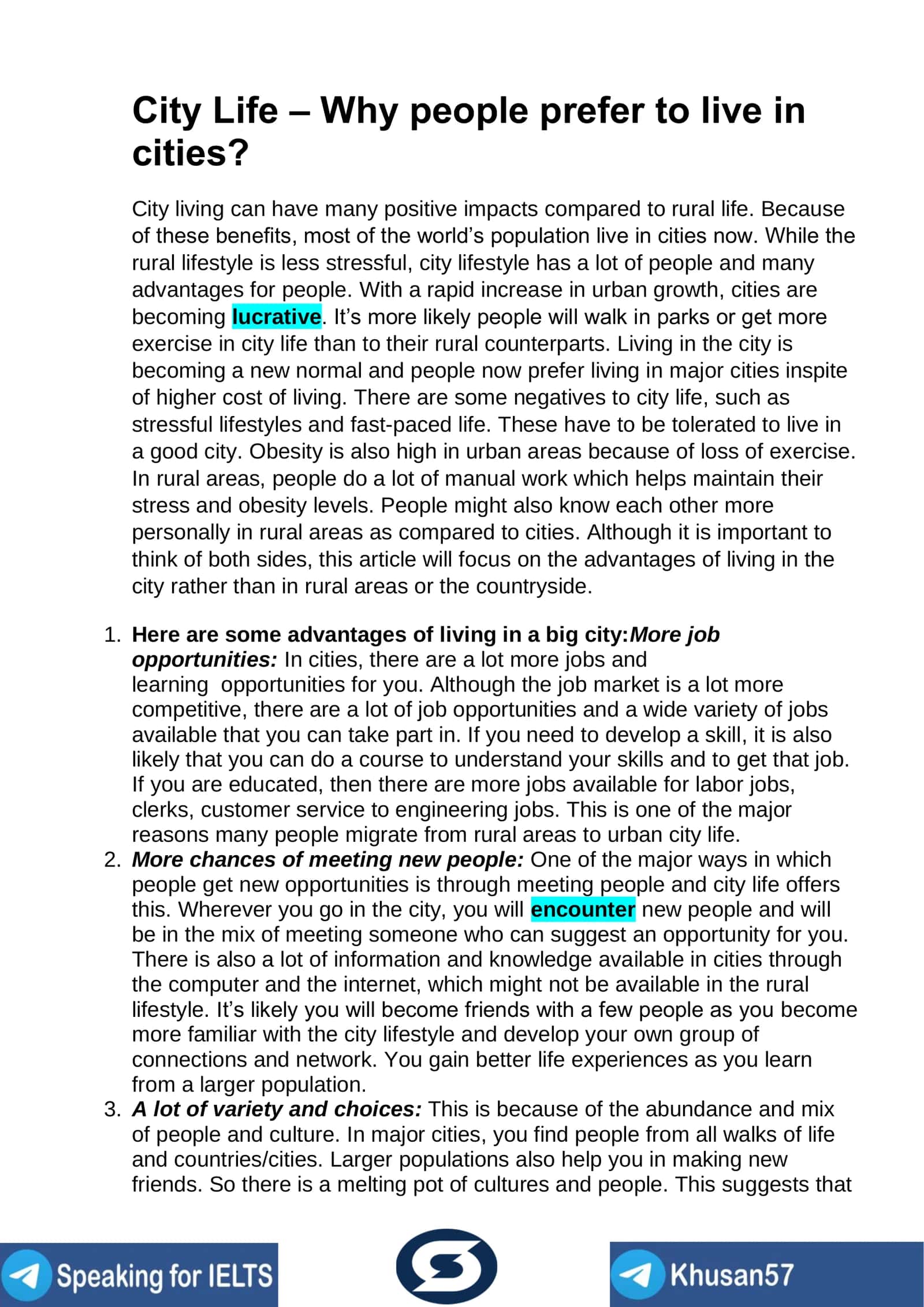 City Life – Why people prefer to live in cities?