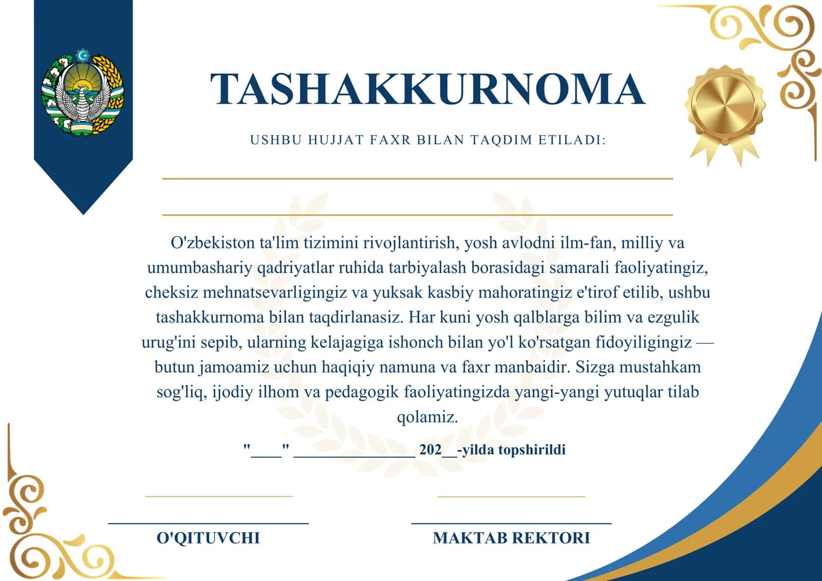 Diplom, Sertifikat, Tashakkurnoma, Maqtov Yorlig'i SHABLON       Tashakkurnoma Sertifikat shablon Diplom shablon Maqtov yorliq O'qituvchilar kuni 1-oktabr tabrik O'qituvchi va murabbiylar kuni Rahmatnoma Faxriy yorliq Ko'rik-tanlov diplomi
