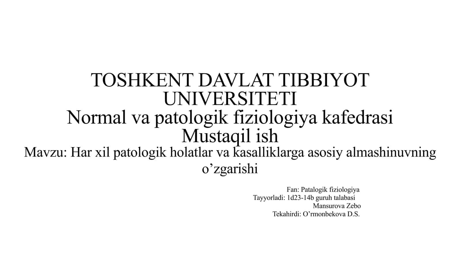 Har xil patologik holatlar va kasalliklarga asosiy almashinuvning o'zgarishi