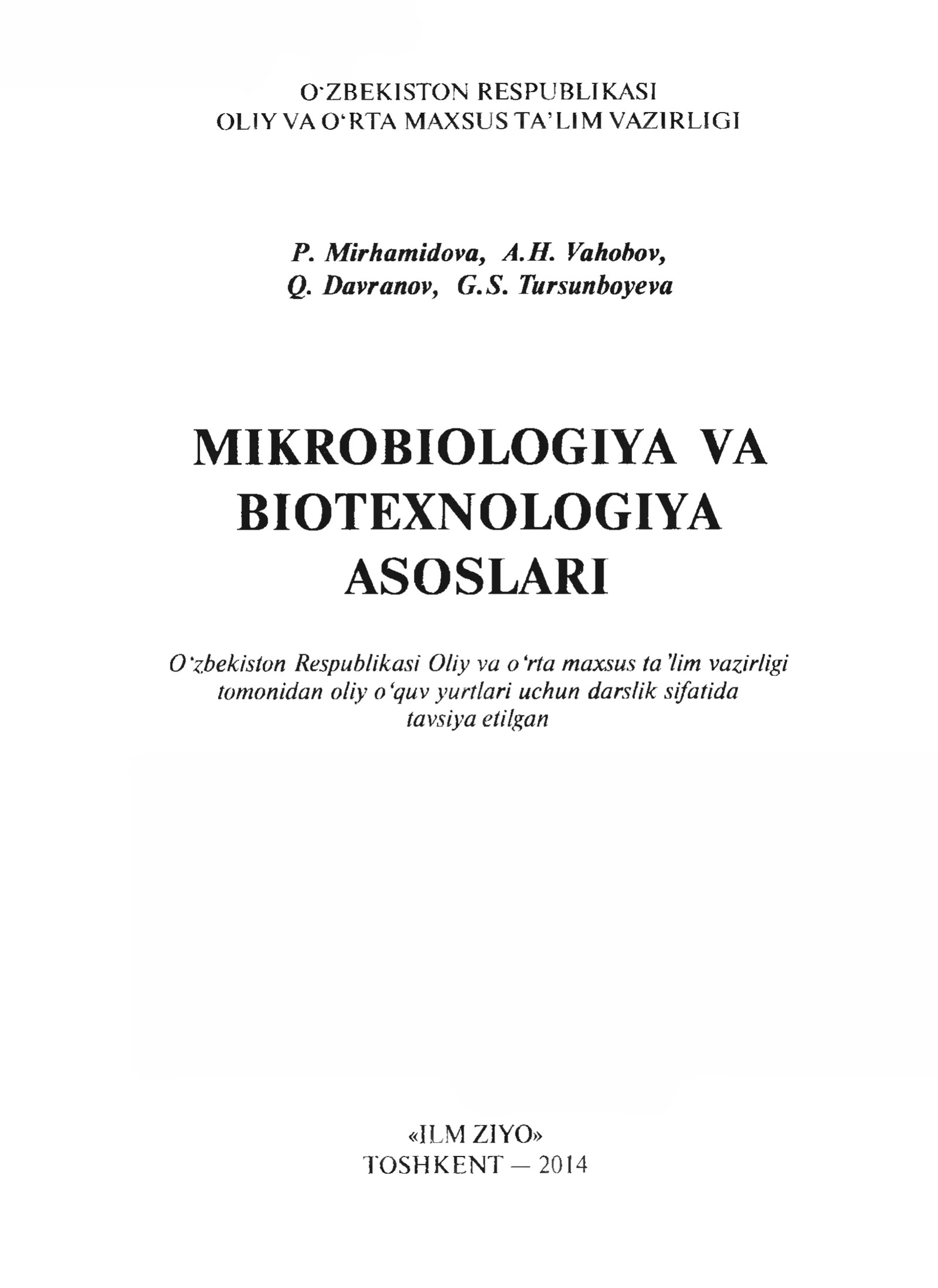 MIKROBIOLOGIYA VA BIOTEXNOLOGIYA ASOSLARI