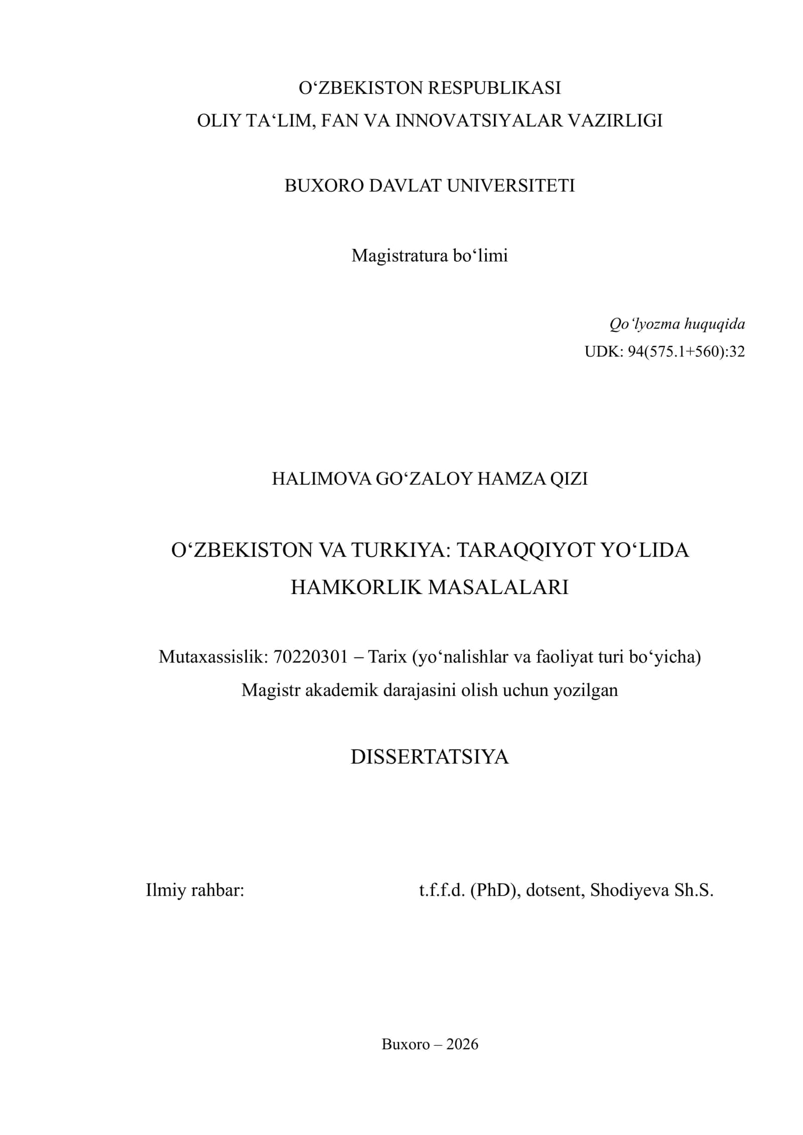 O‘ZBEKISTON VA TURKIYA: TARAQQIYOT YO‘LIDA HAMKORLIK MASALALARI