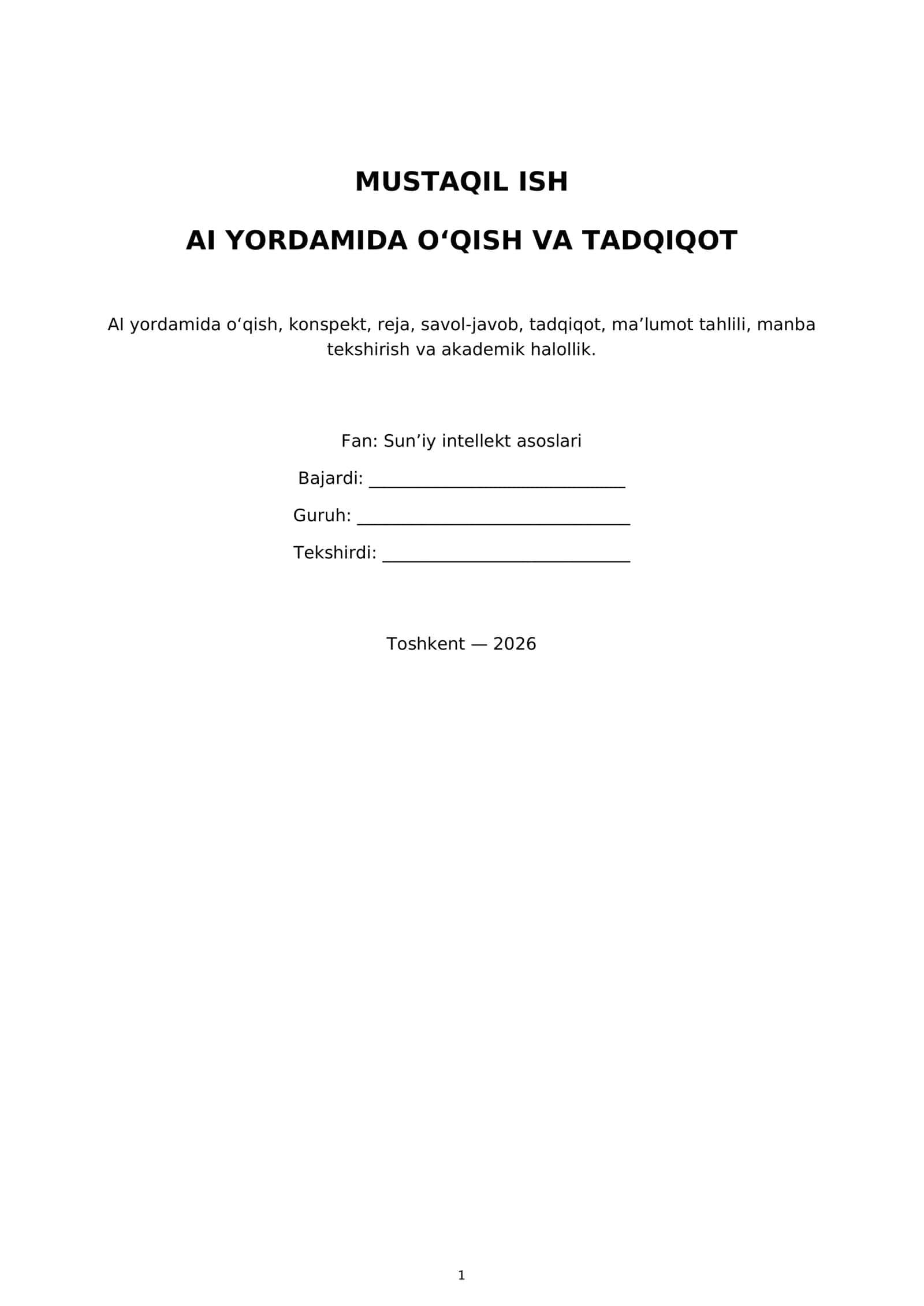 AI Yordamida O'qish va Tadqiqot