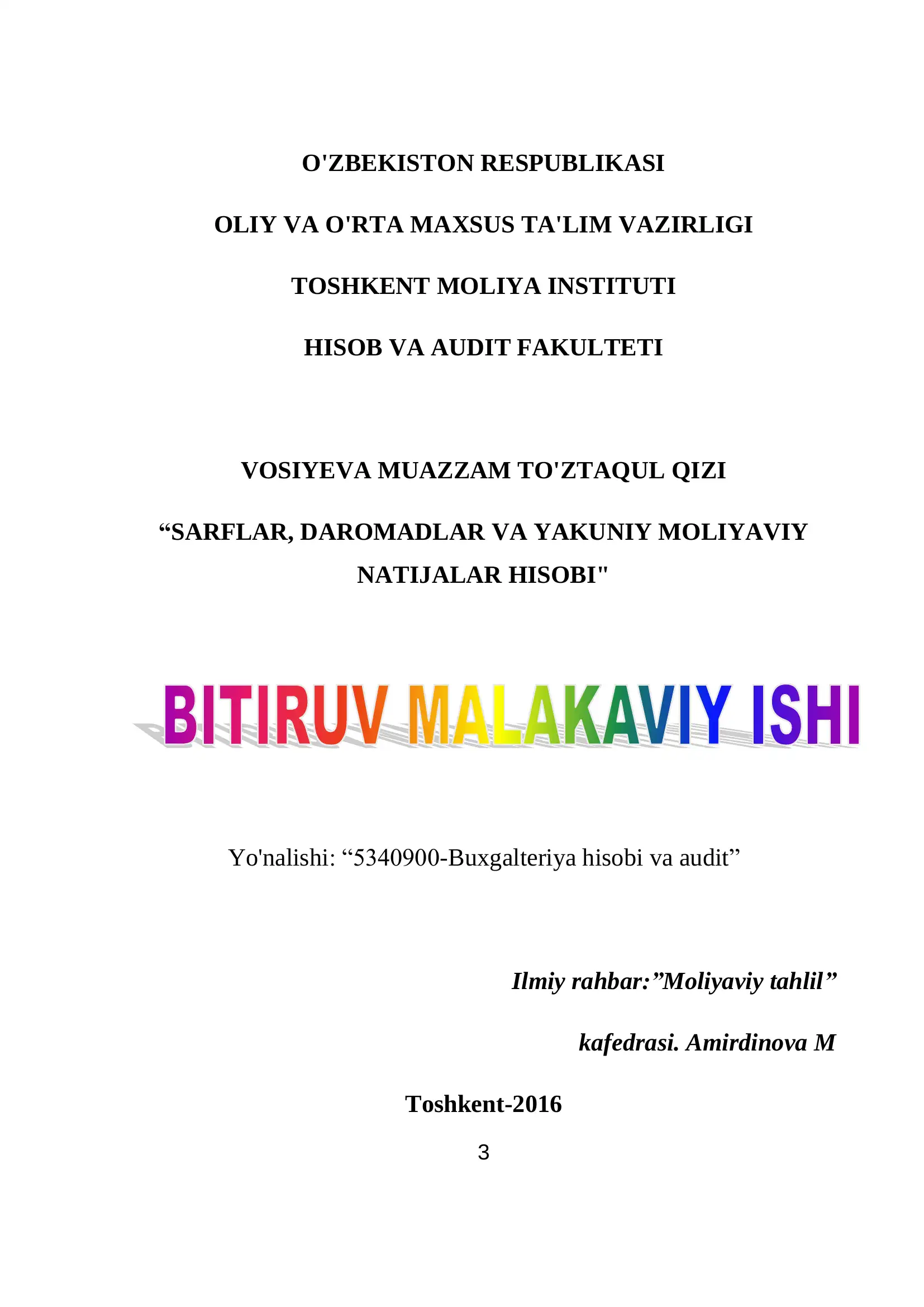 Sarflar, daromadlar va yakuniy moliyaviy natijalar hisobi