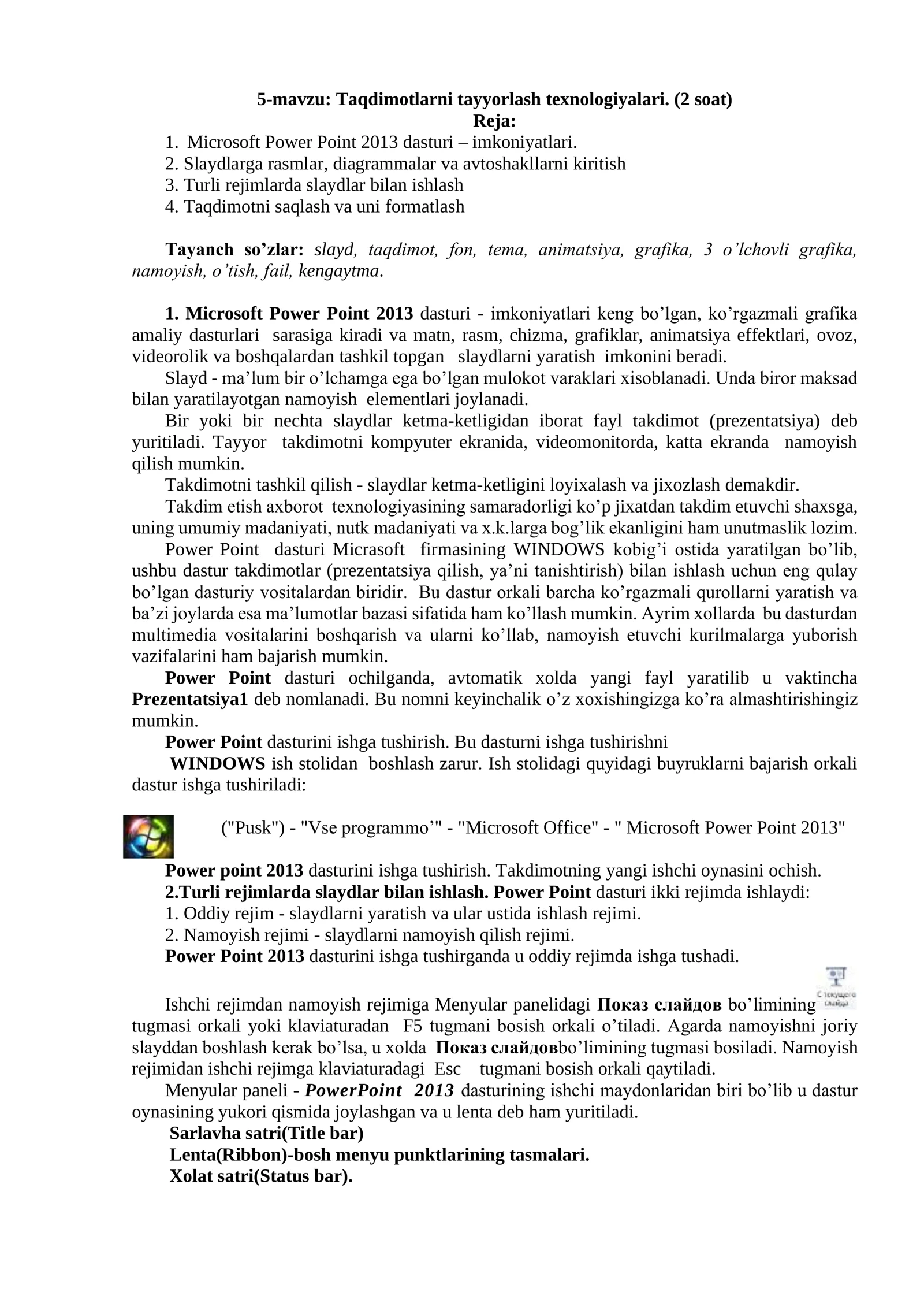 5-mavzu: Taqdimotlarni tayyorlash texnologiyalari