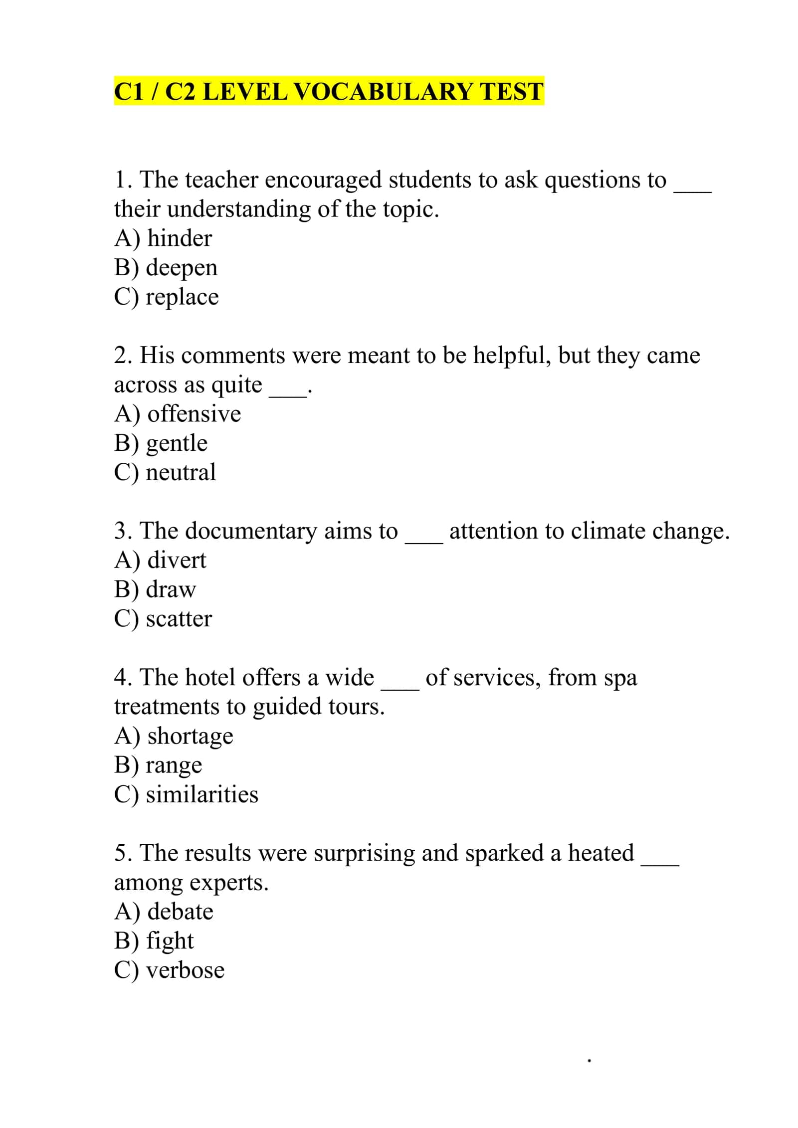 C1 / C2 LEVEL VOCABULARY TEST