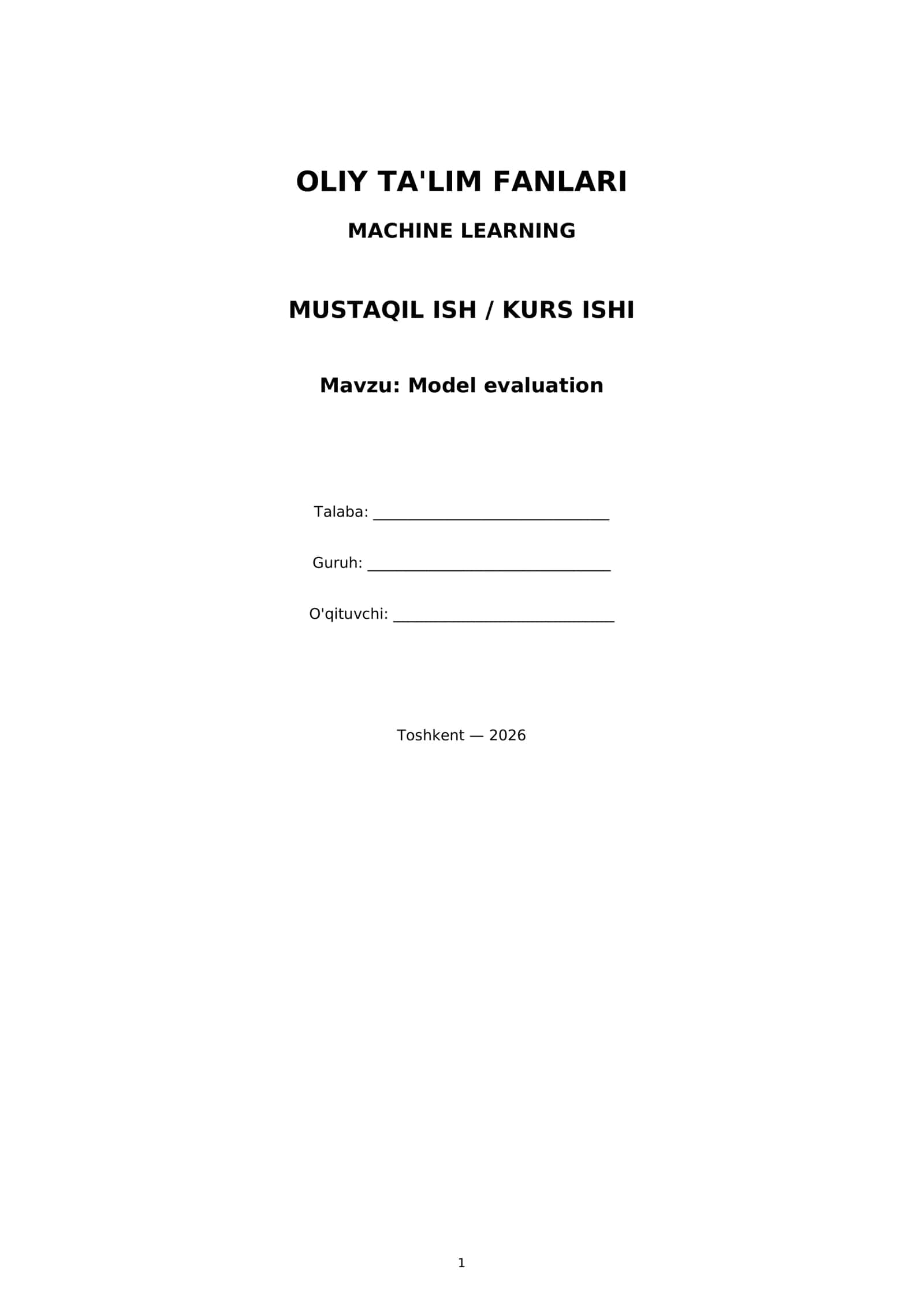 OLIY TA'LIM FANLARI (MACHINE LEARNING)