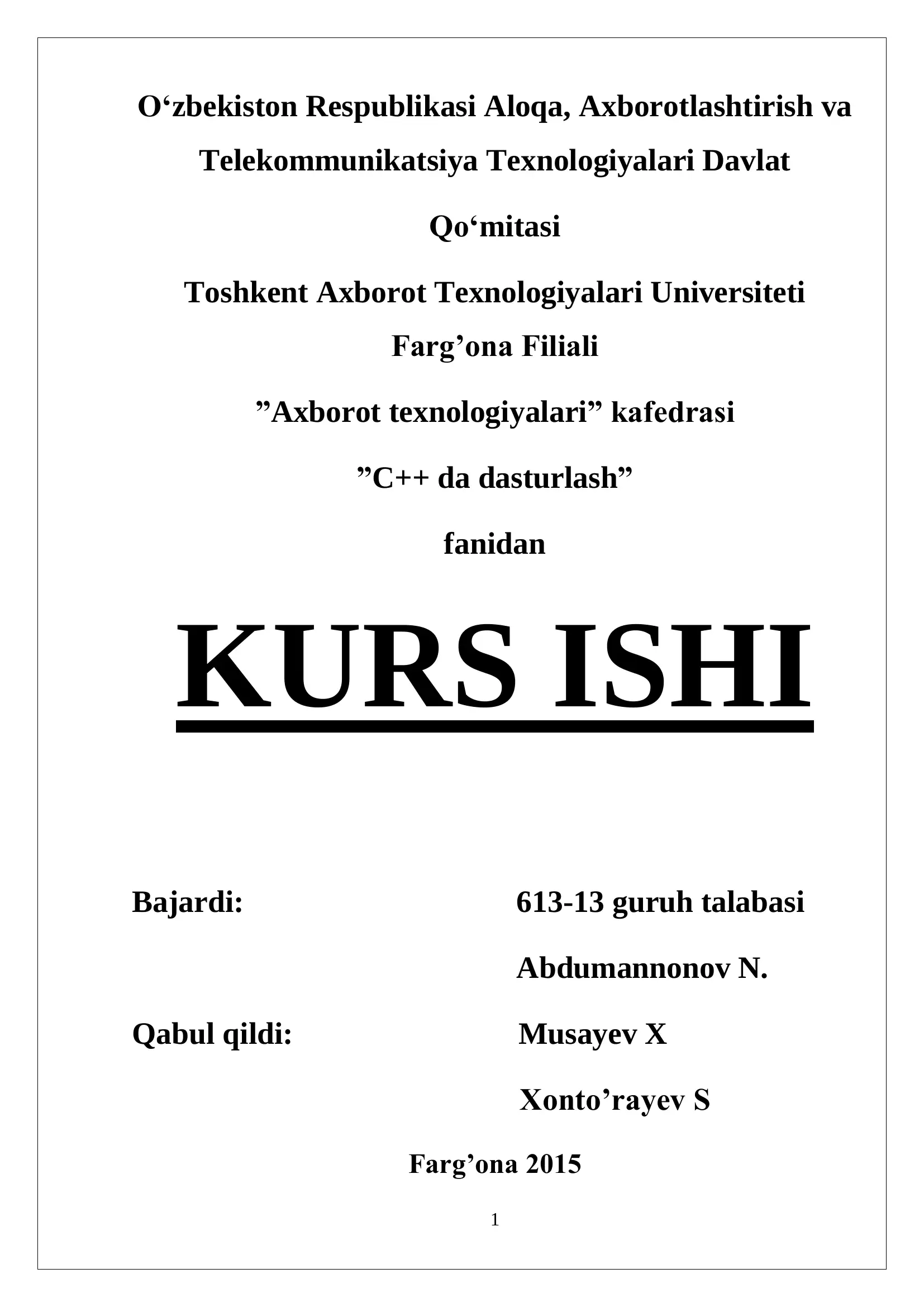 Dengiz jangi o‟yinini dasturini tuzish