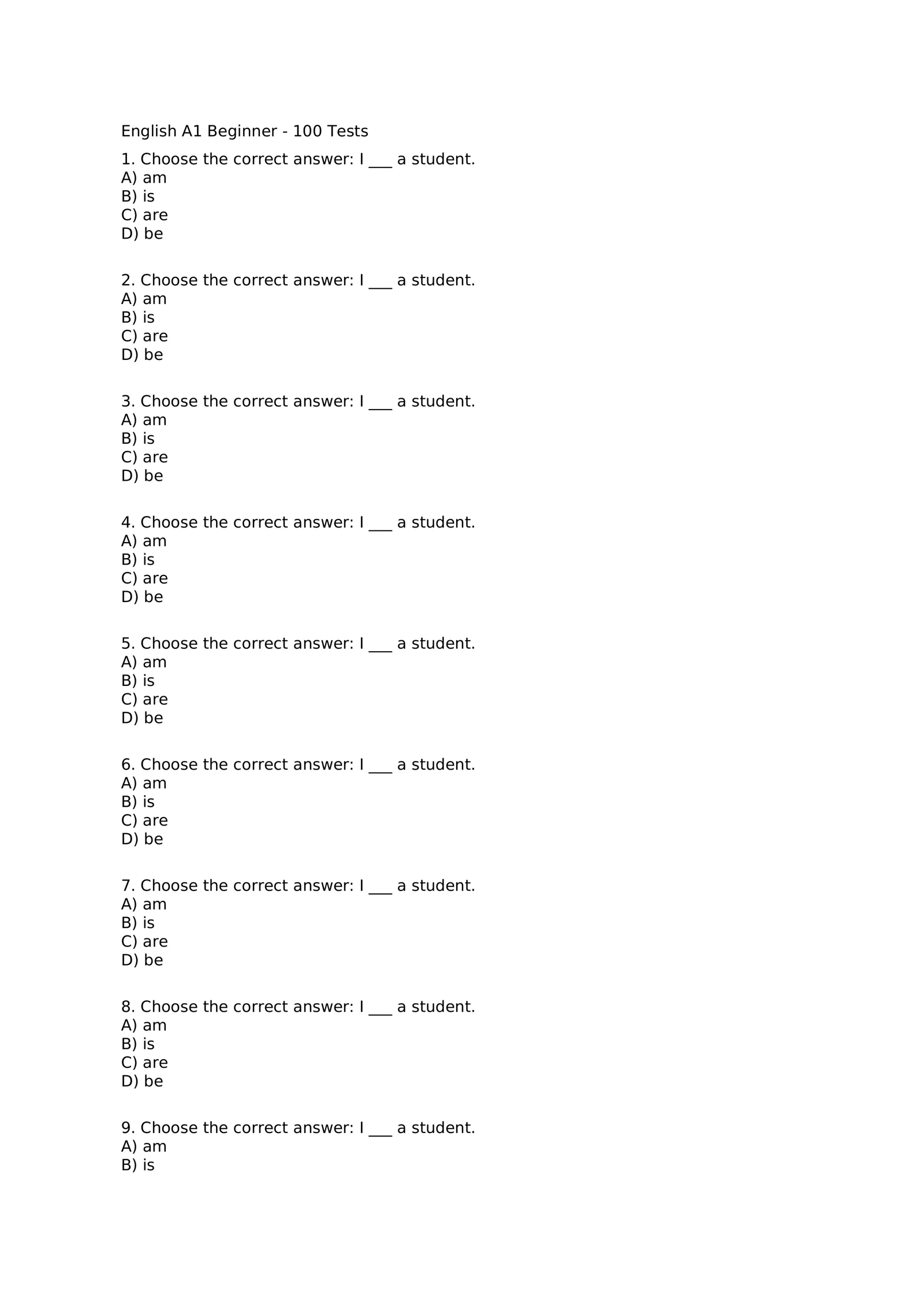 A1 beginner 100 talik test