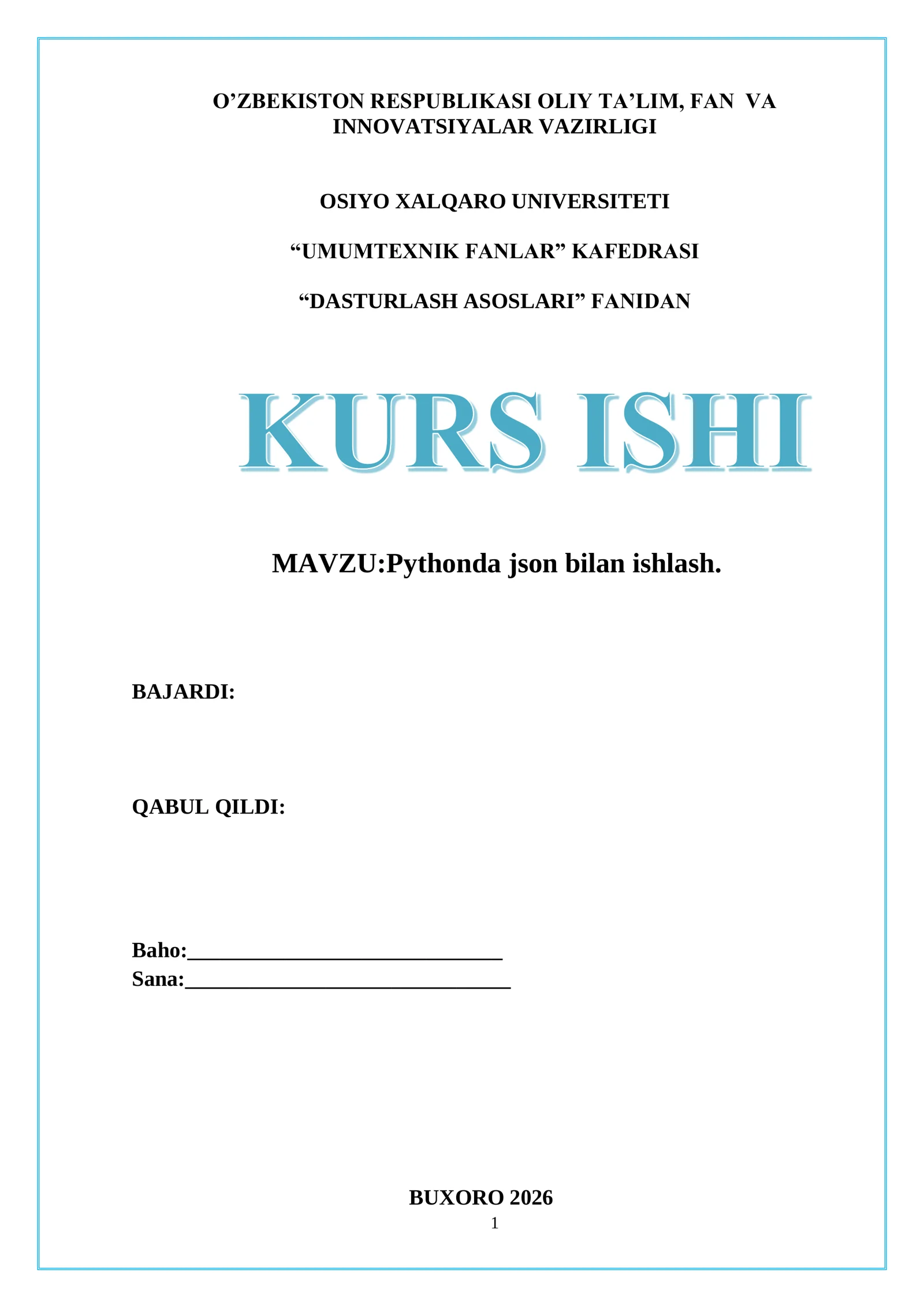 Pythonda json bilan ishlash