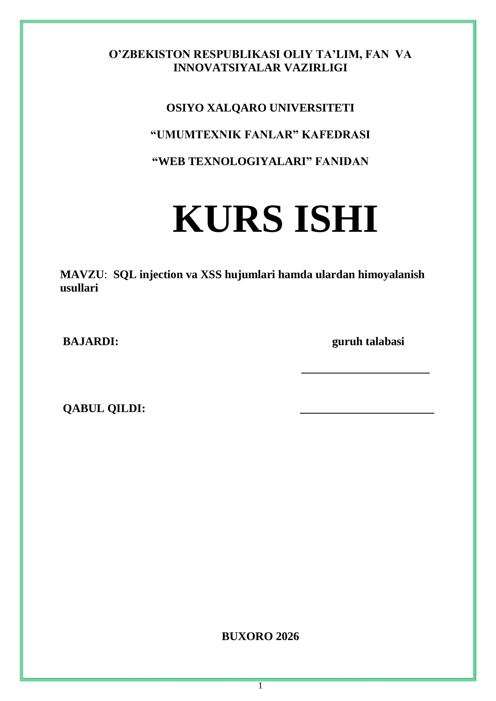 WEB TEXNOLOGIYALARI FANIDAN KURS ISHI